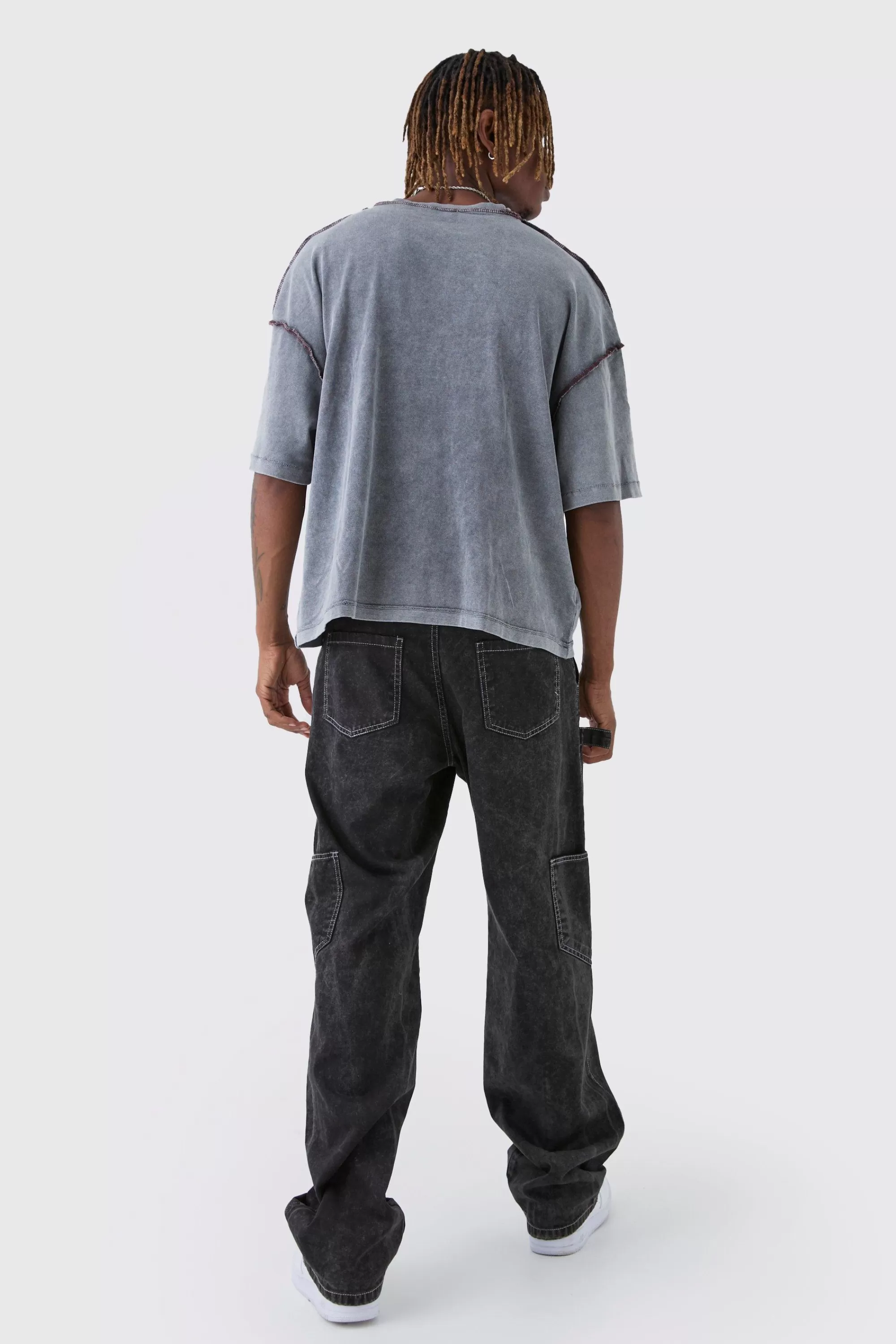boohooMAN Tall Distressed Boxy Oversized T-shirt | UK charcoal Best Sale