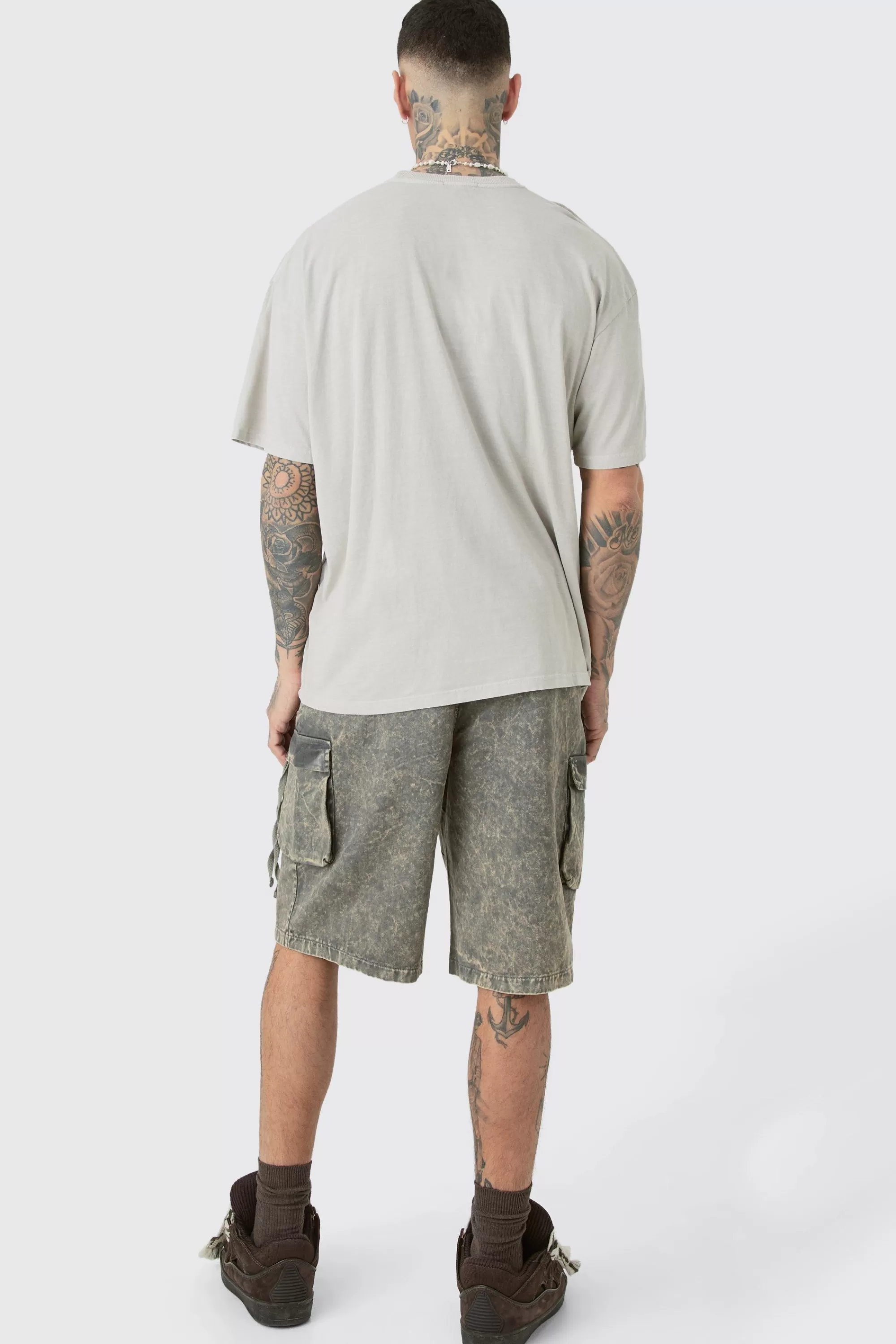 boohooMAN Tall Distressed Oversized Overdye Varsity T-shirt | UK sand Hot
