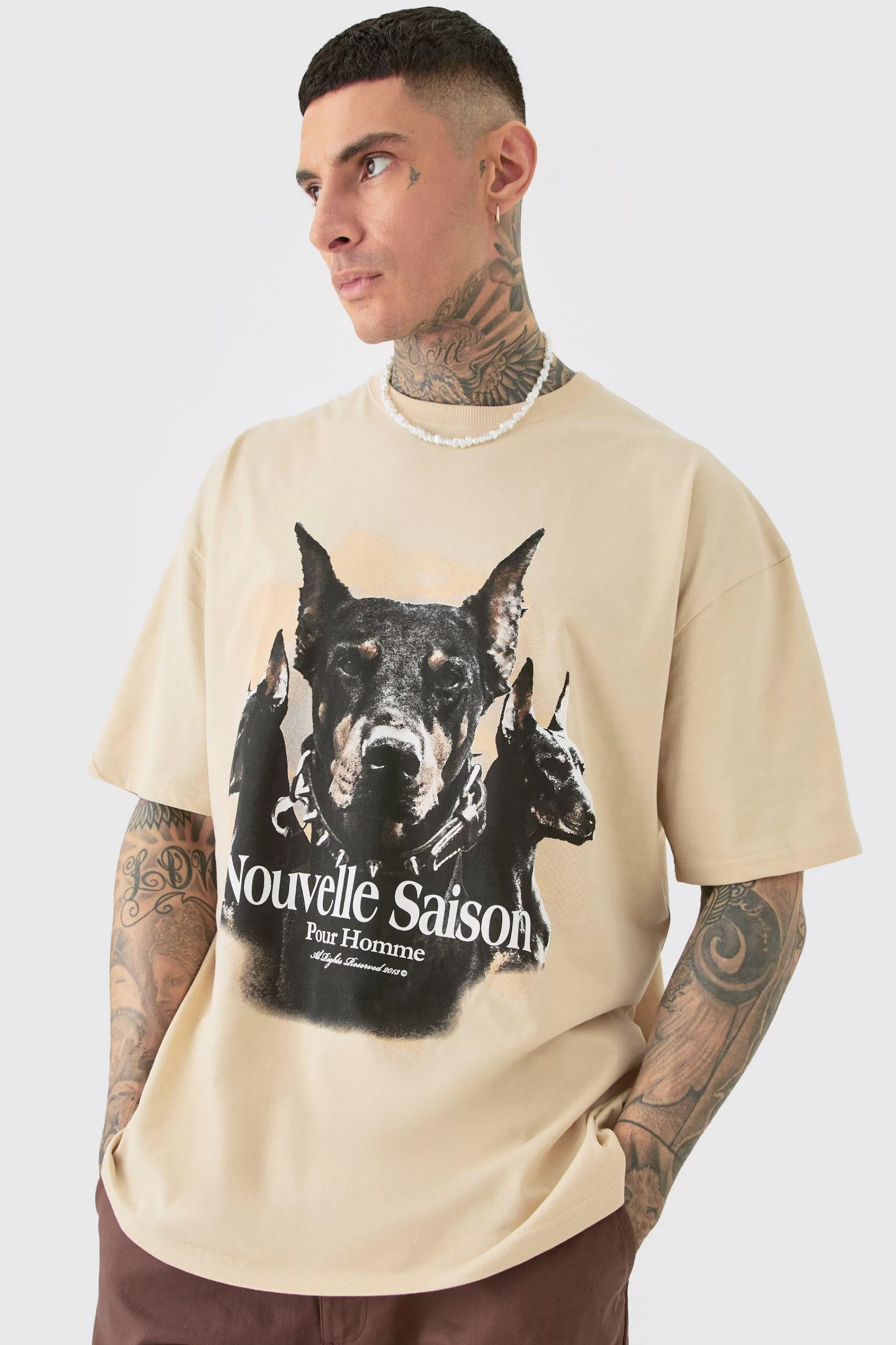 boohooMAN Tall Dobermann Printed Graphic Oversized T-shirt | UK bone Shop