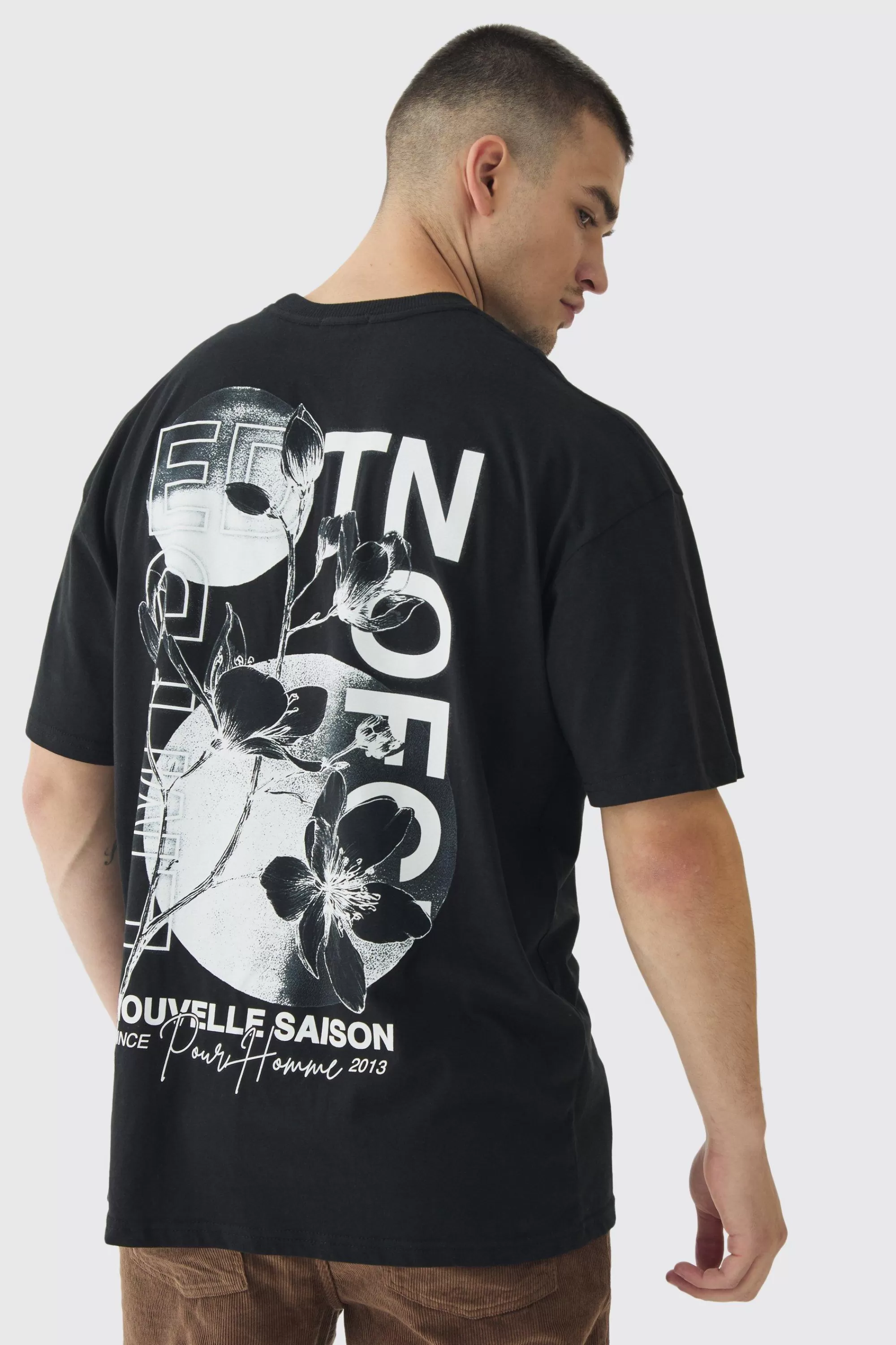boohooMAN Tall EDTN Floral Graphic Back Oversized Printed T-Shirt | UK black Hot
