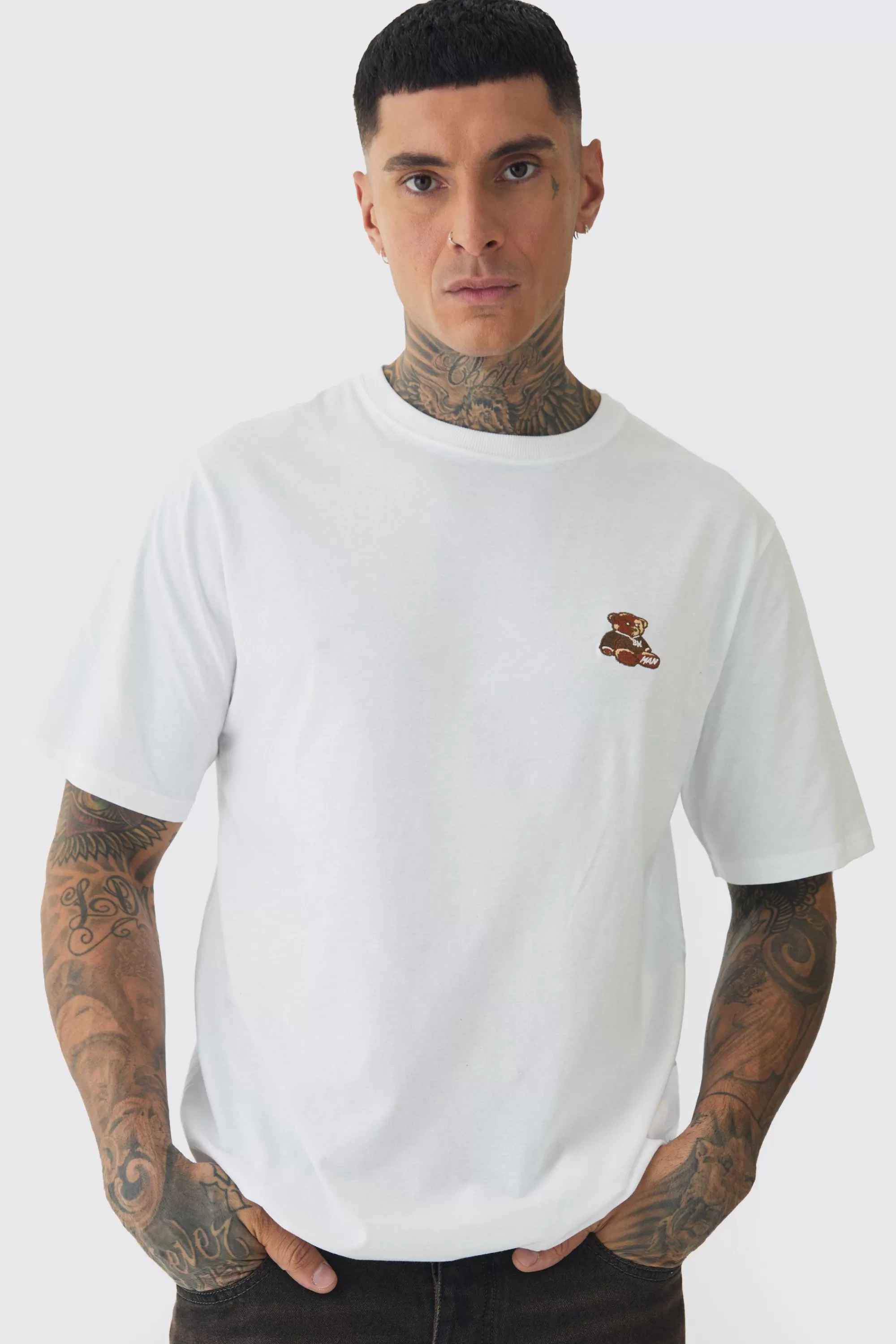boohooMAN Tall Embroidered Evil Teddy T-Shirt | UK white Best Sale
