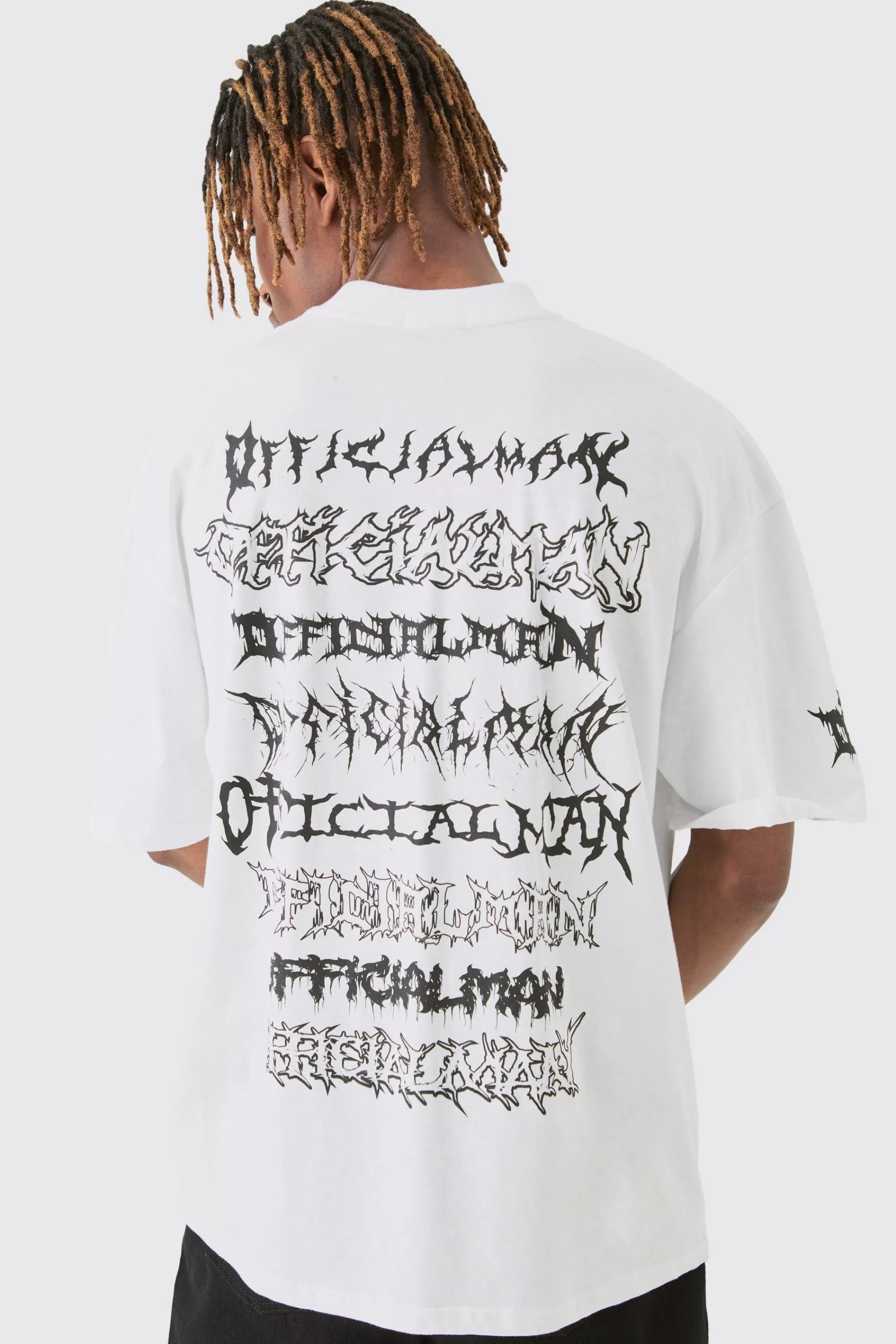 boohooMAN Tall Extended Neck Official Man Back Print Tour T-shirt | UK white Clearance