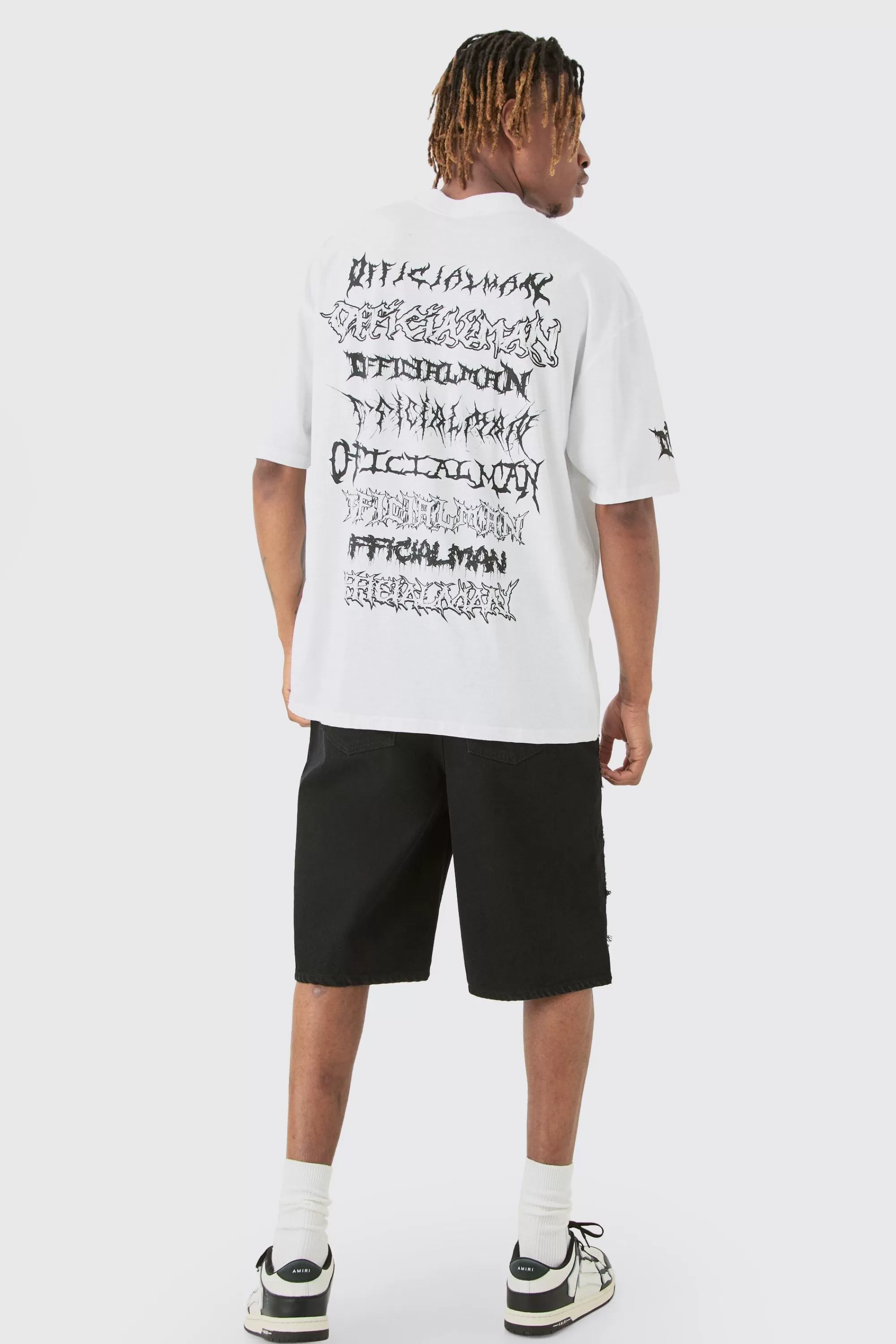 boohooMAN Tall Extended Neck Official Man Back Print Tour T-shirt | UK white Clearance