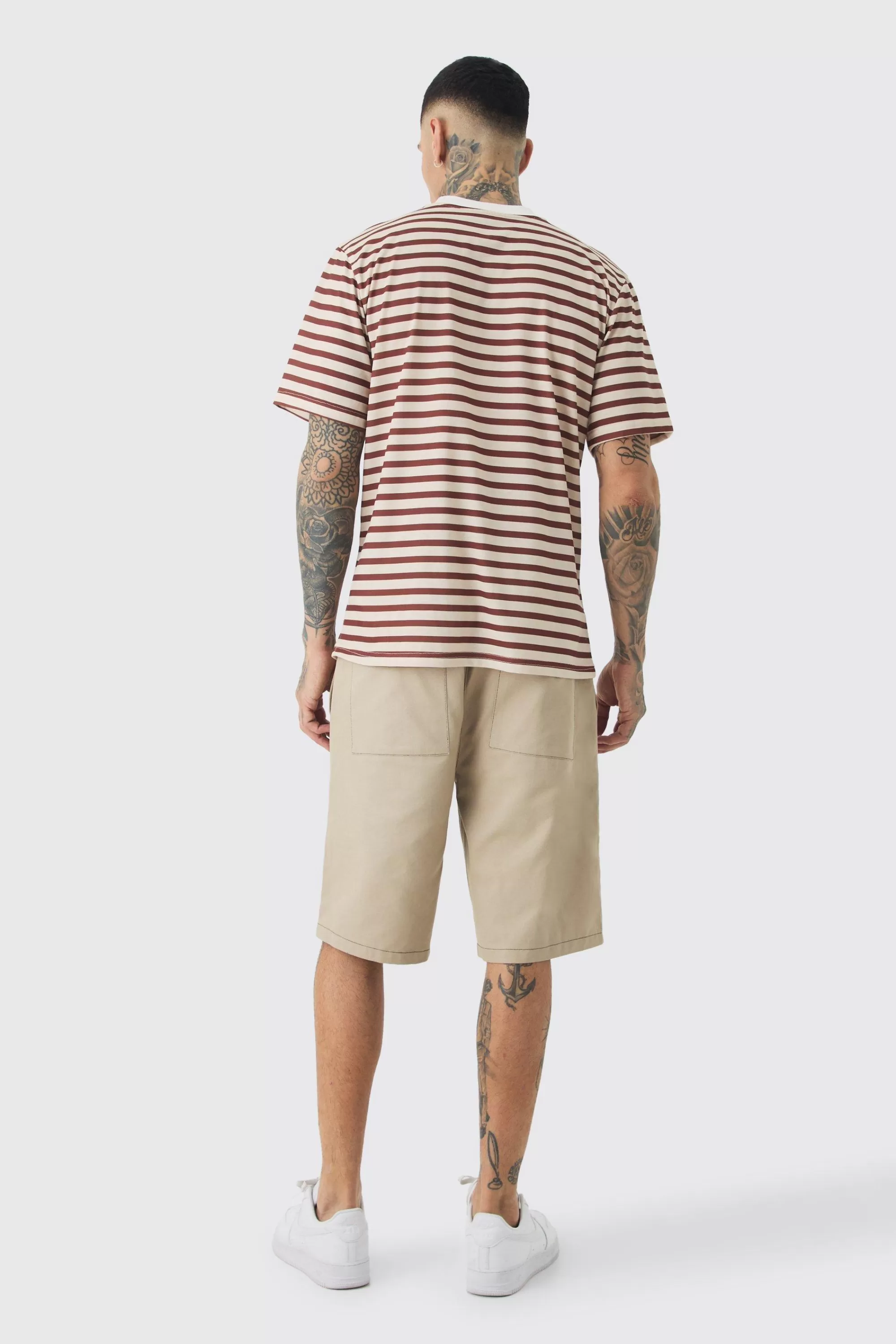 boohooMAN Tall Extended Neck Stripe T-shirt | UK brown Sale