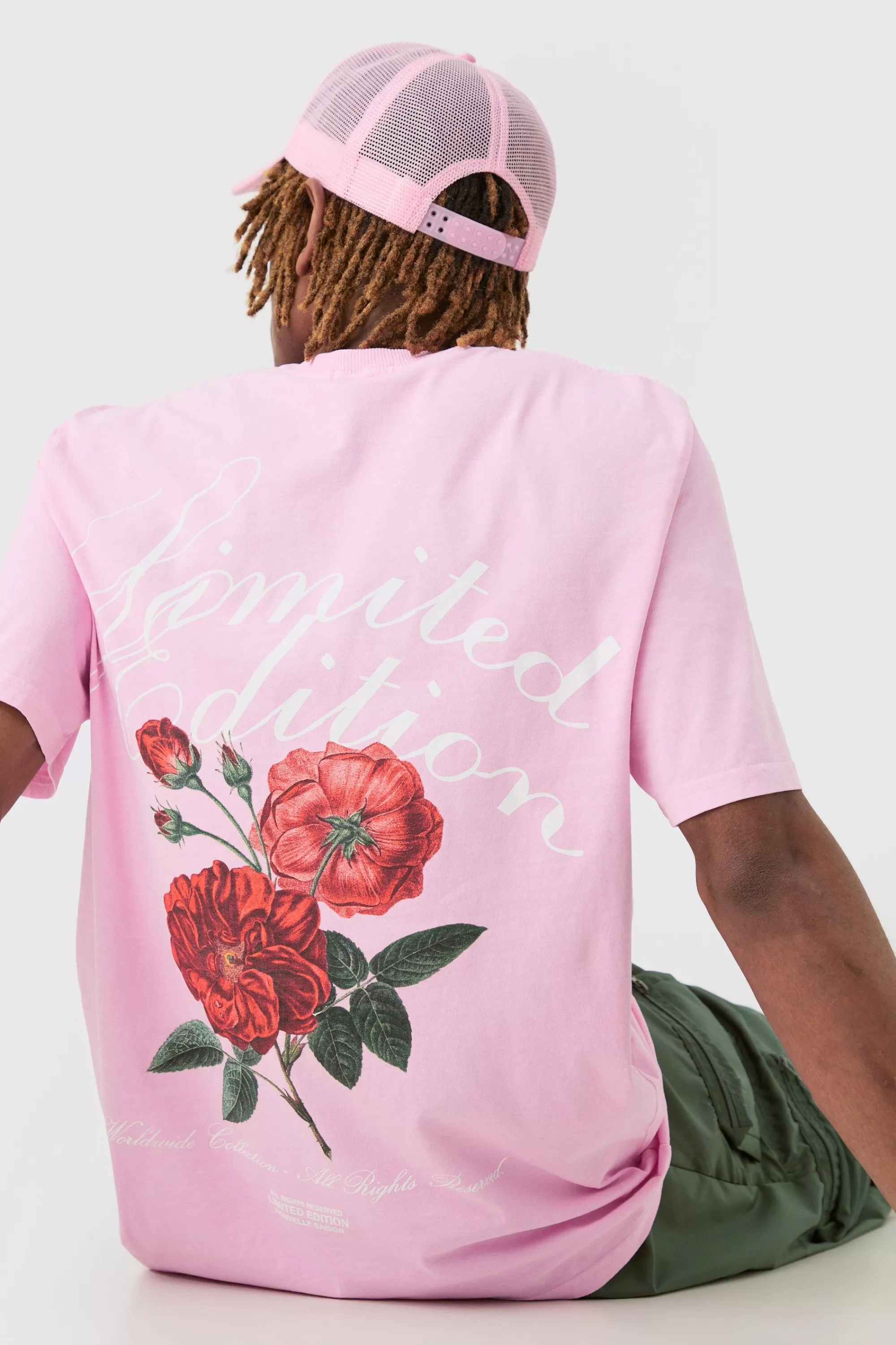 boohooMAN Tall Limited Edition Floral Graphic Backprint T-shirt In | UK pink Cheap