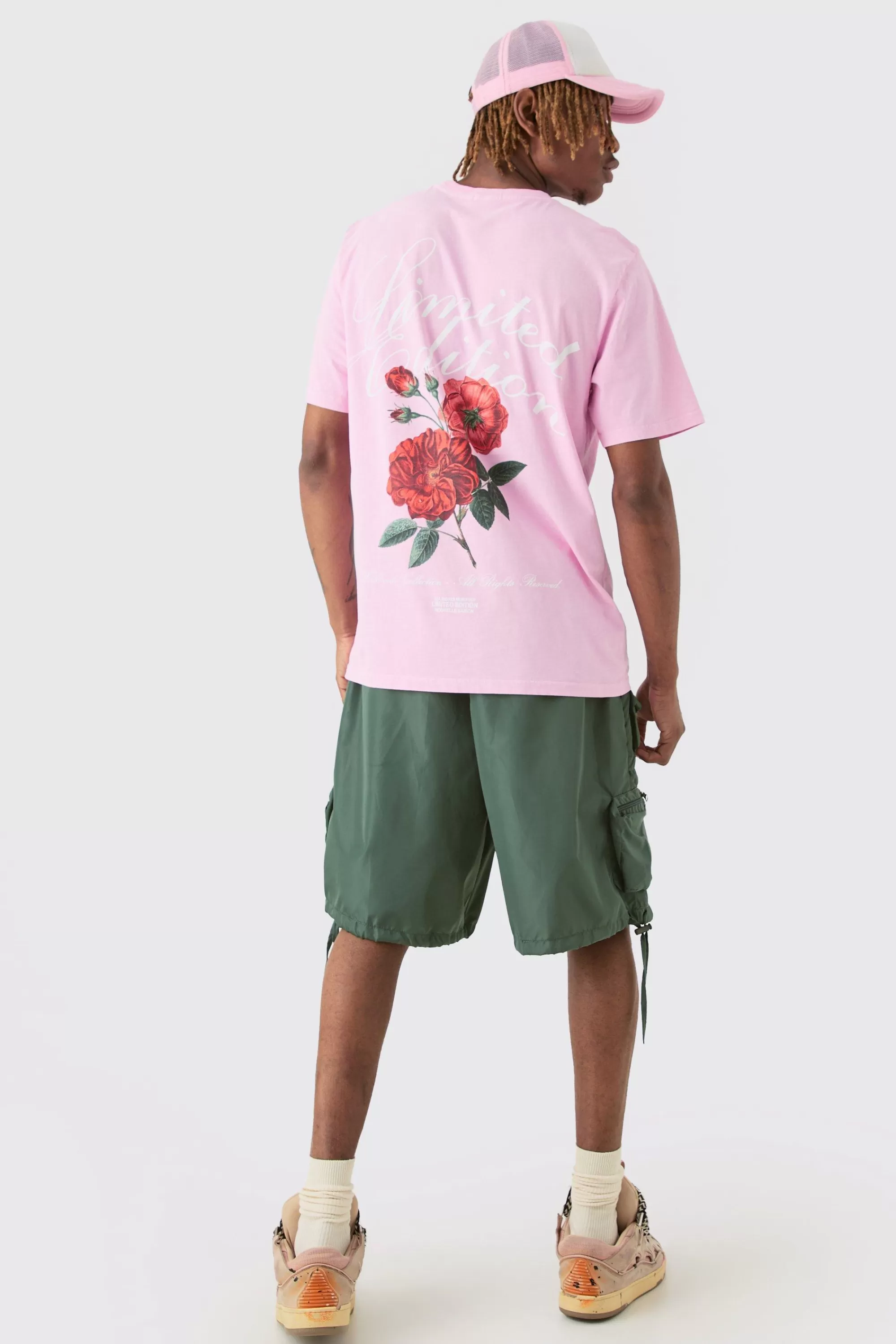 boohooMAN Tall Limited Edition Floral Graphic Backprint T-shirt In | UK pink Cheap
