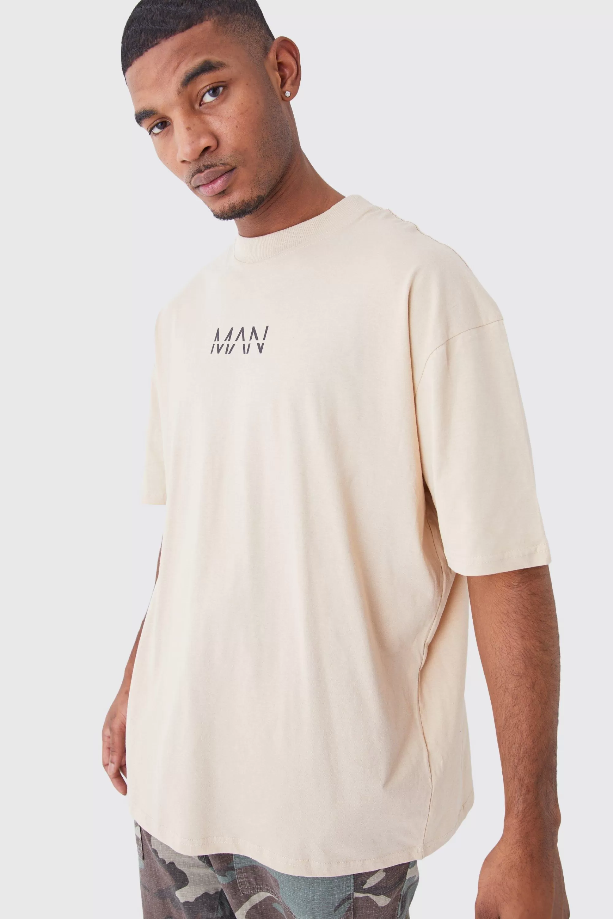 boohooMAN Tall Man Dash Oversized Fit Extended Neck T-shirt | UK sand Cheap