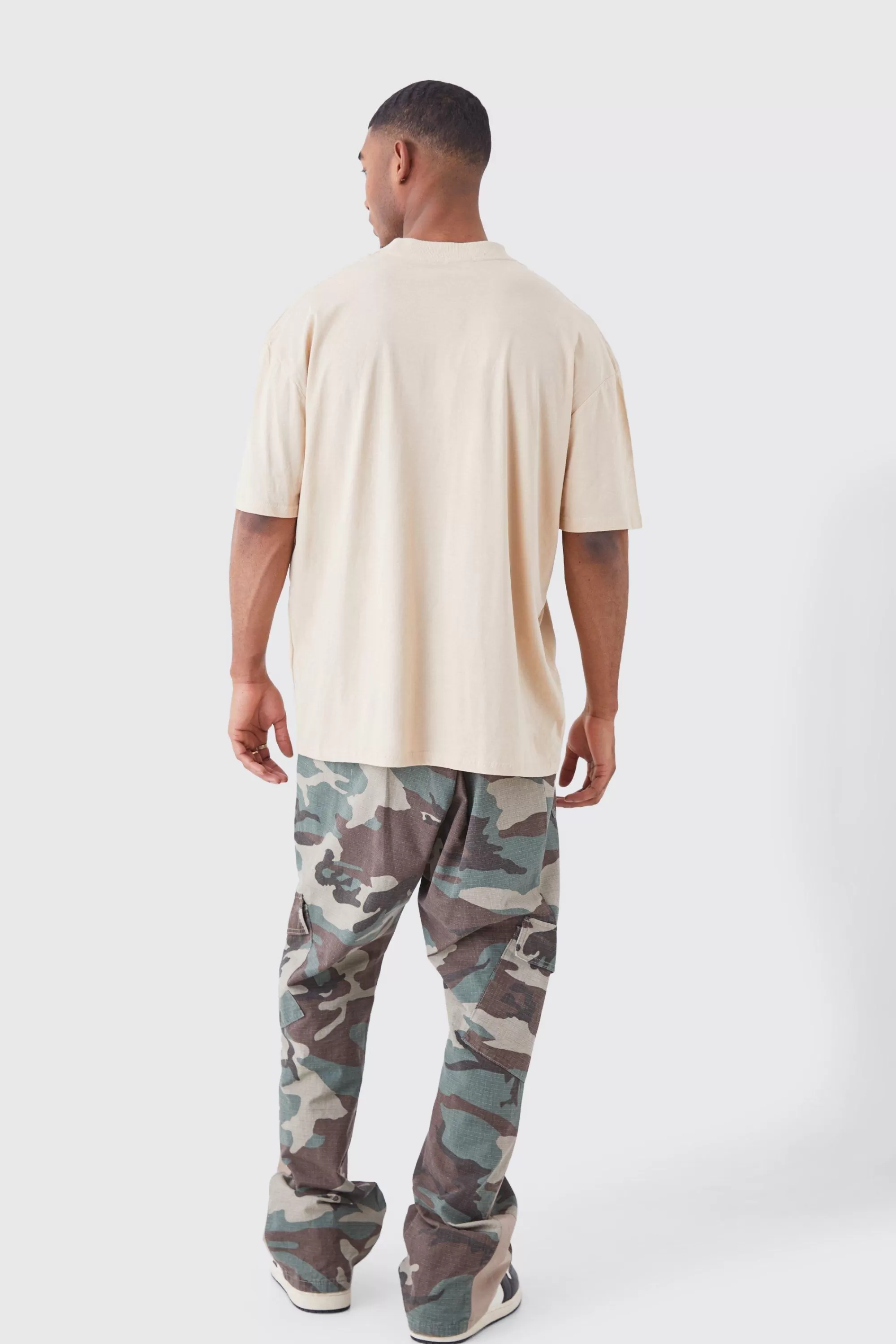 boohooMAN Tall Man Dash Oversized Fit Extended Neck T-shirt | UK sand Cheap