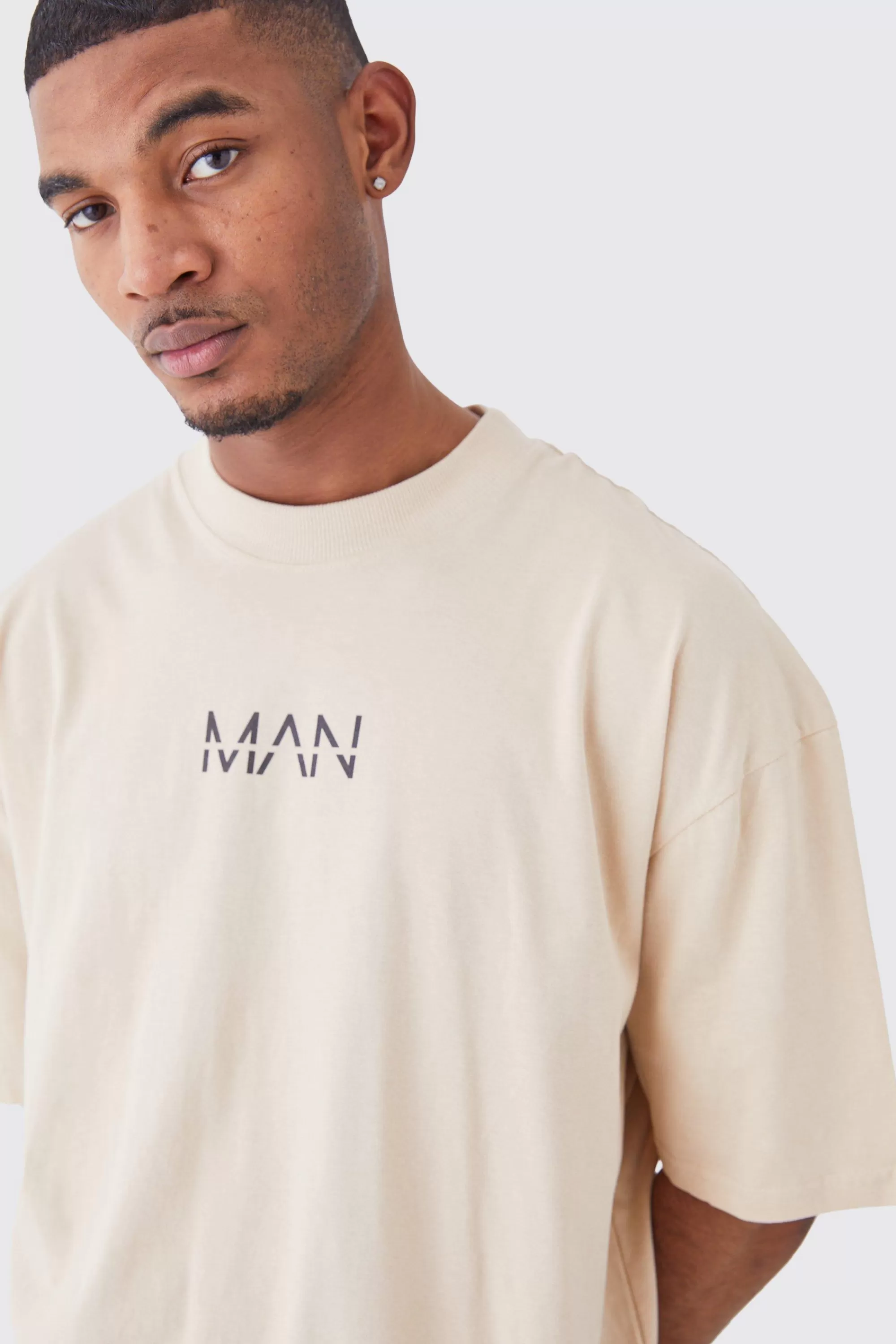 boohooMAN Tall Man Dash Oversized Fit Extended Neck T-shirt | UK sand Cheap