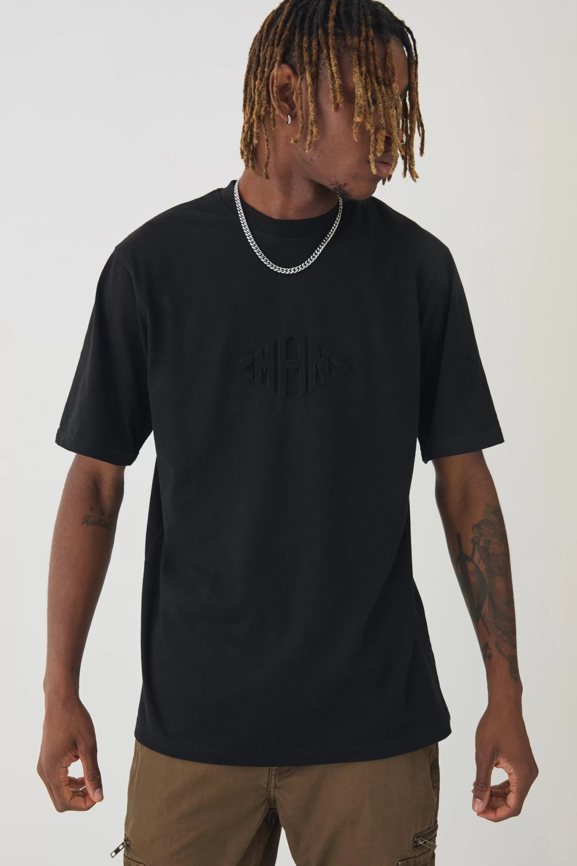 boohooMAN Tall Man Diamond Debossed T-shirt | UK black Best