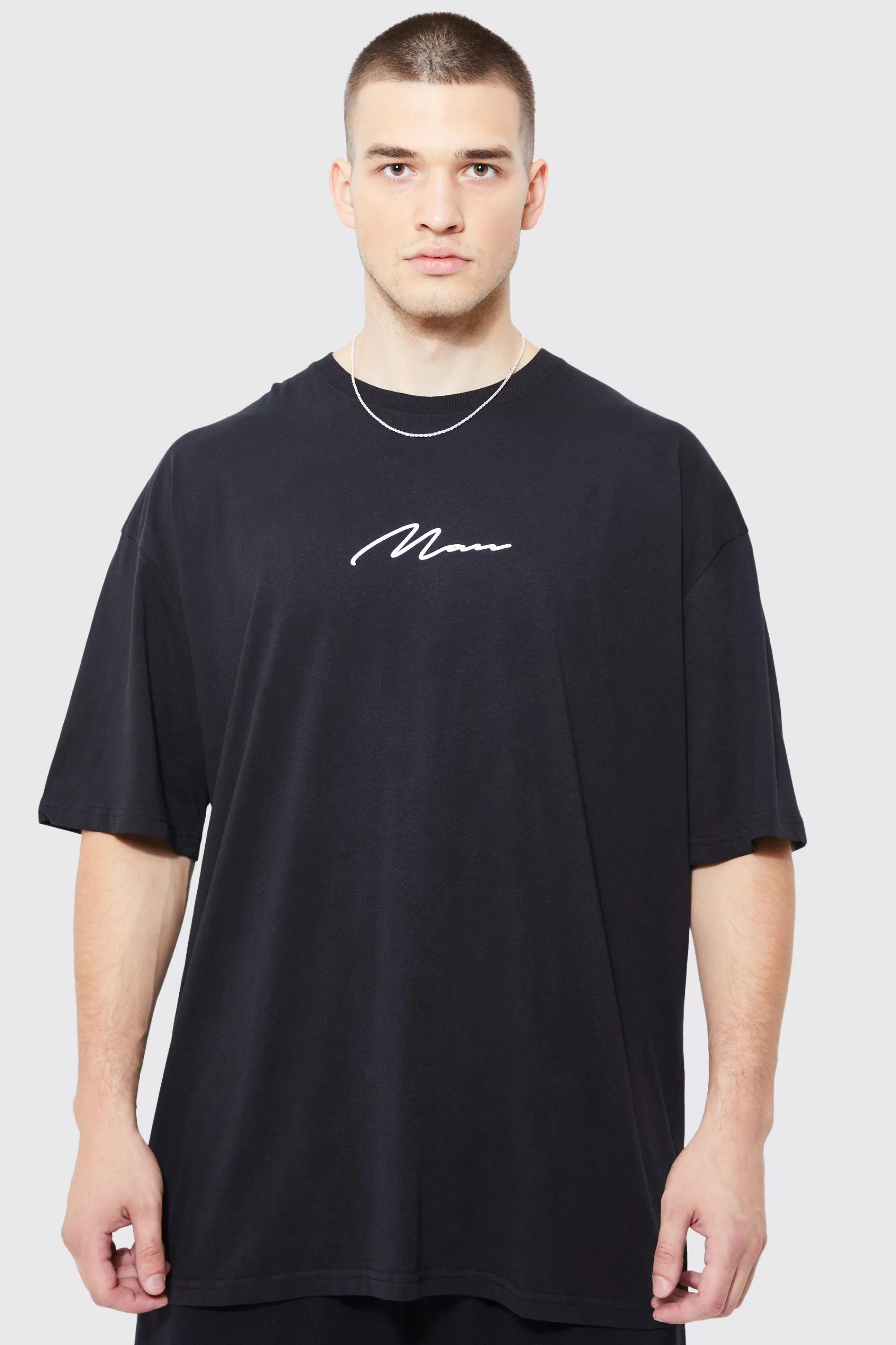 boohooMAN Tall Man Signature Oversized Crew Neck T-shirt | UK black Shop