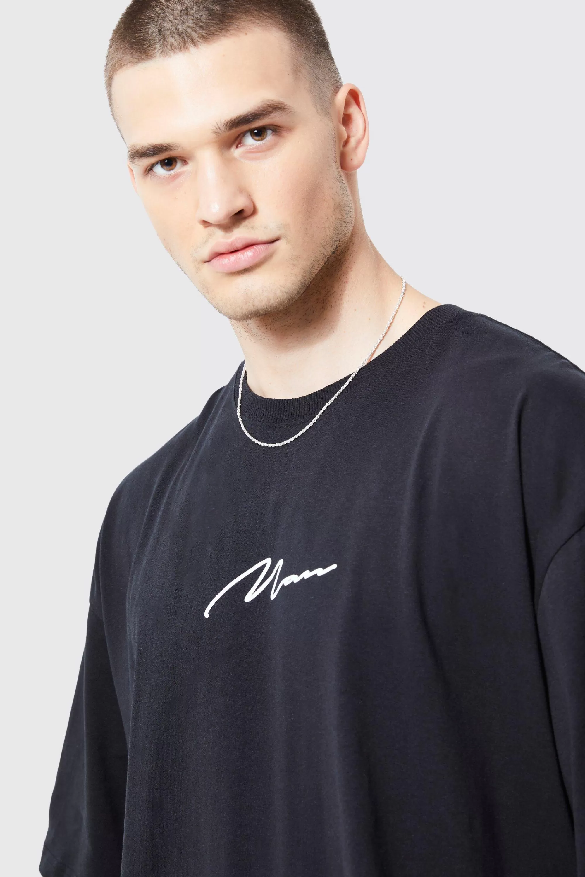 boohooMAN Tall Man Signature Oversized Crew Neck T-shirt | UK black Shop