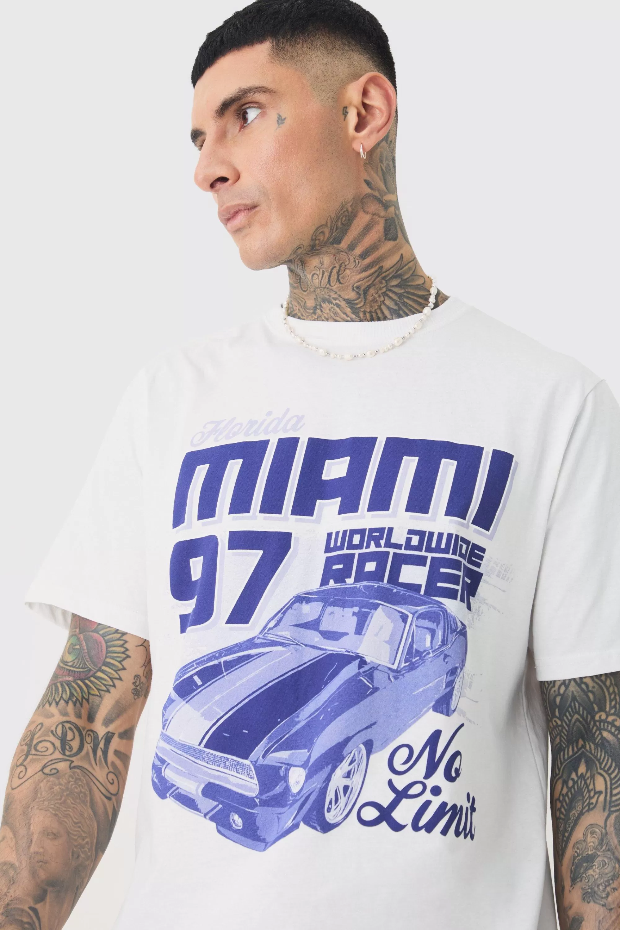 boohooMAN Tall Miami Moto Print T-shirt | UK white Online