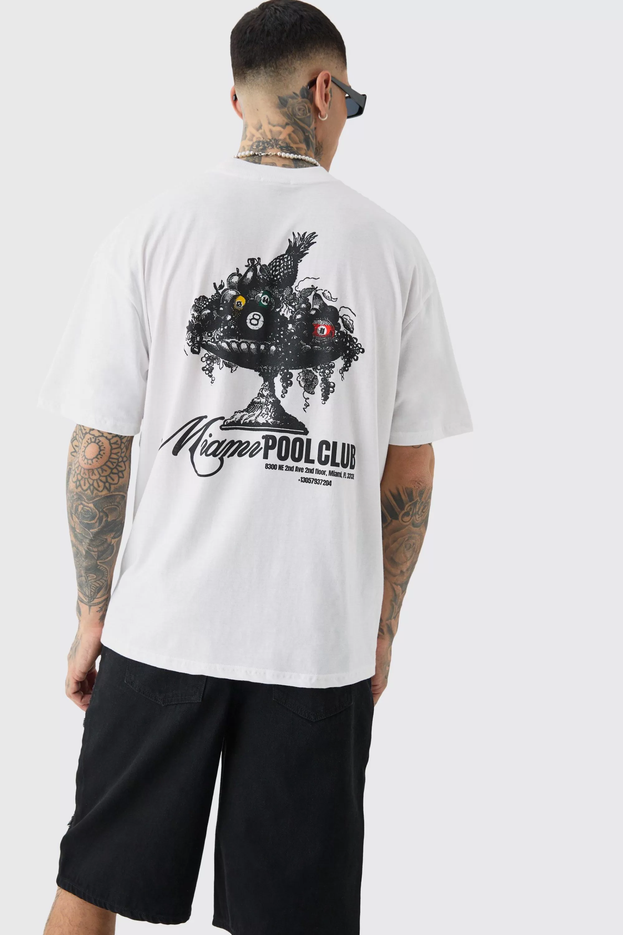 boohooMAN Tall Miami Pool Club Back Print T-shirt In | UK white Store