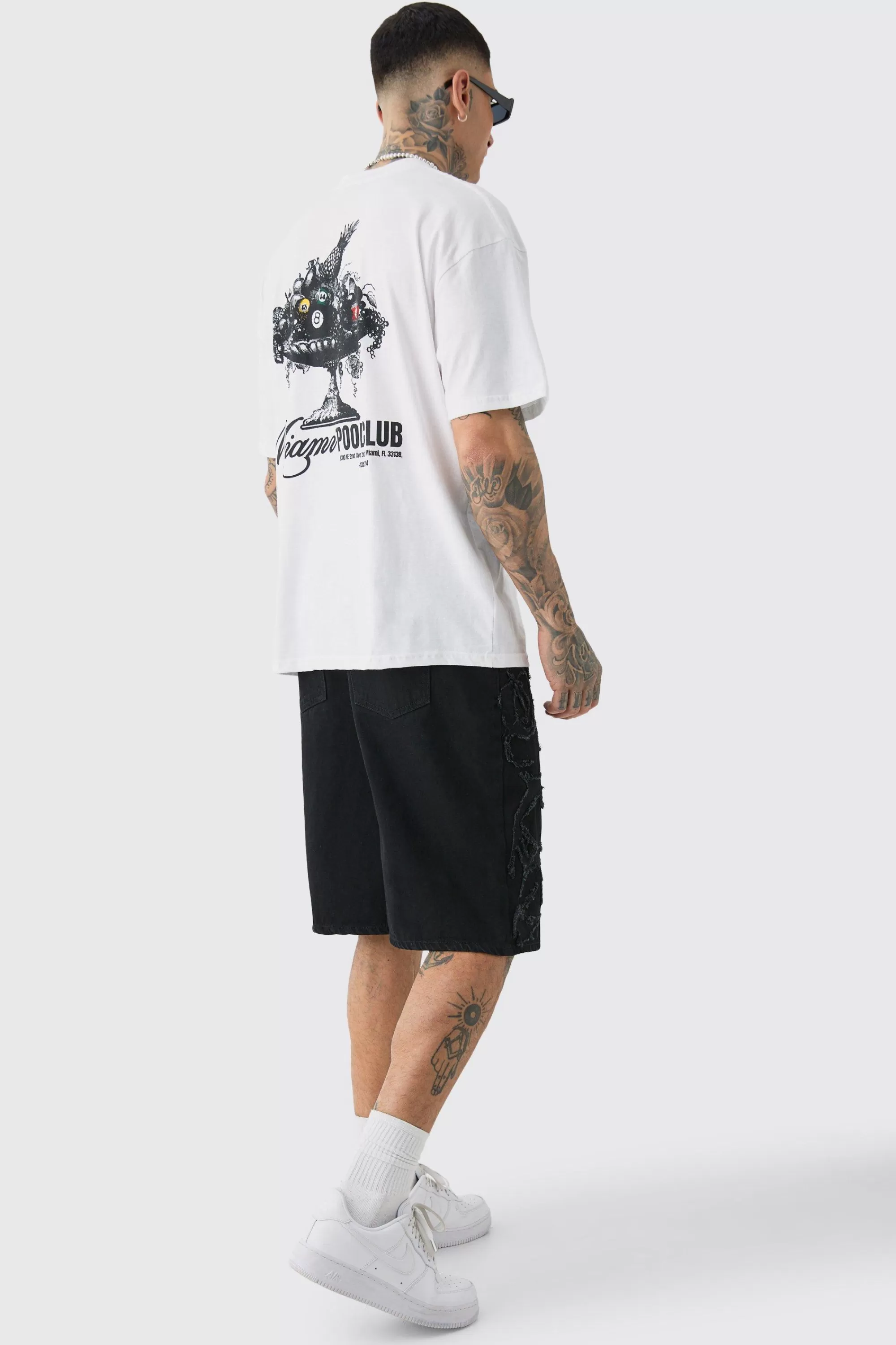 boohooMAN Tall Miami Pool Club Back Print T-shirt In | UK white Store