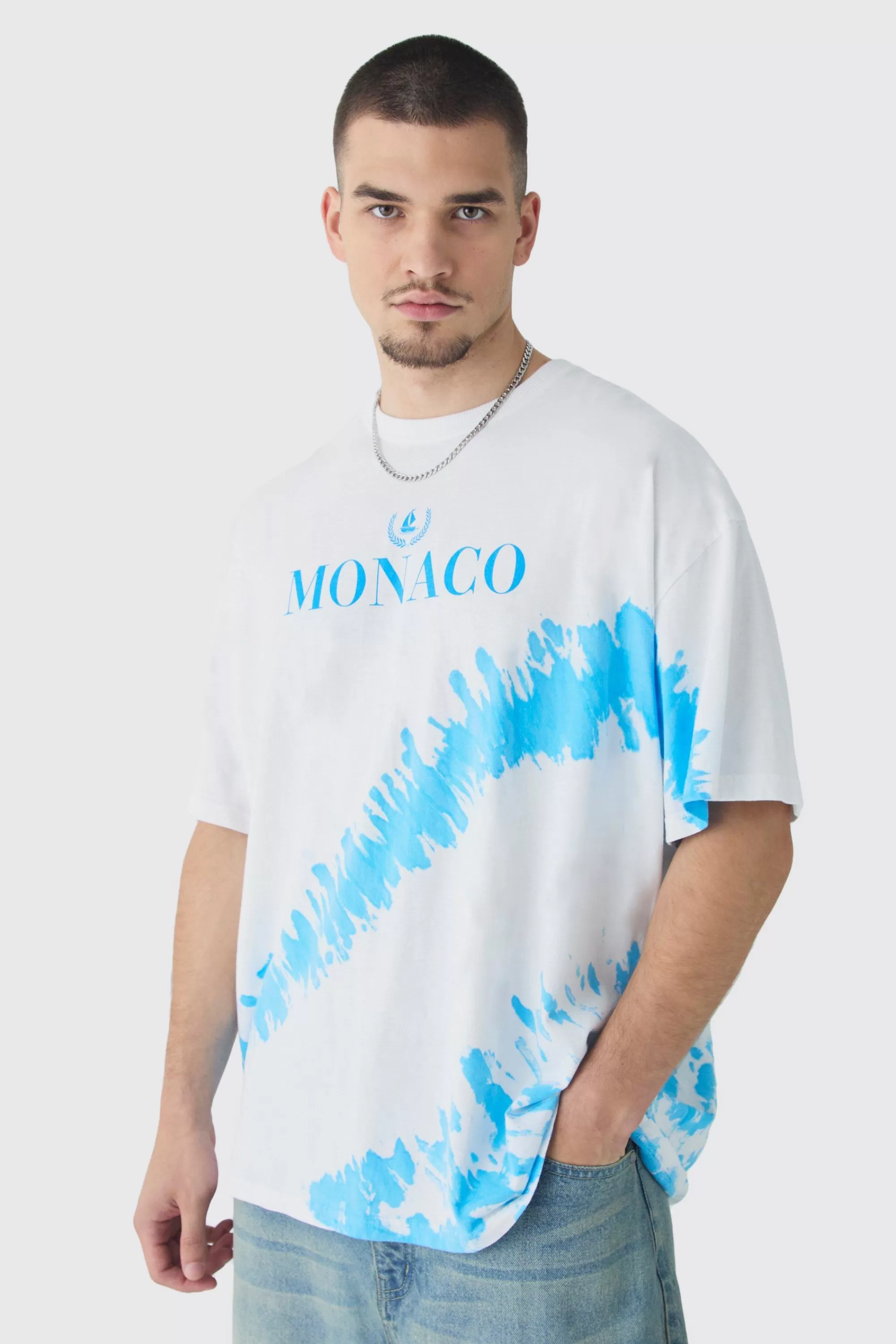 boohooMAN Tall Monaco Tie Dye Printed T-shirt In | UK white Cheap