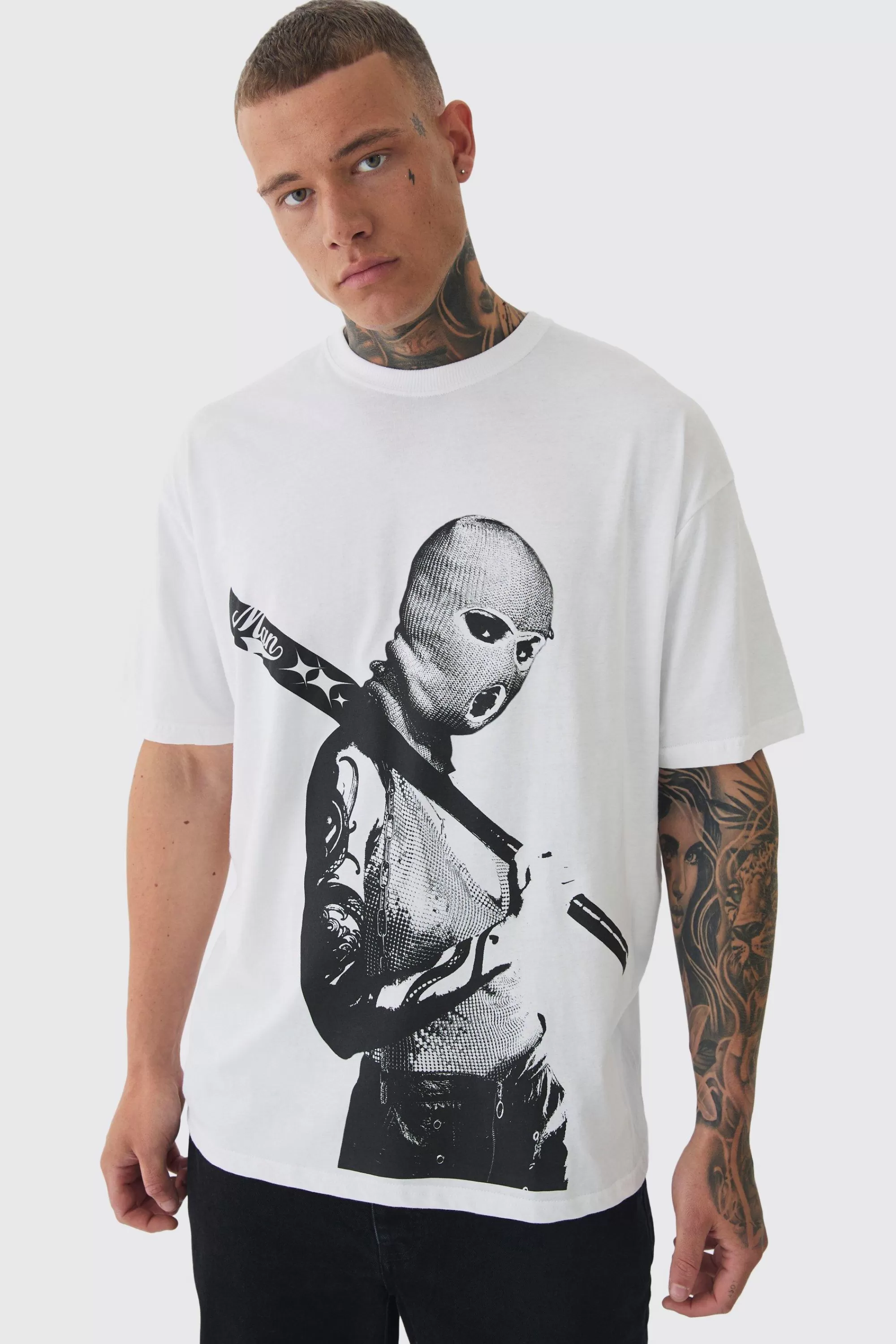 boohooMAN Tall Mono Man Balaclava T-shirt In | UK white Cheap