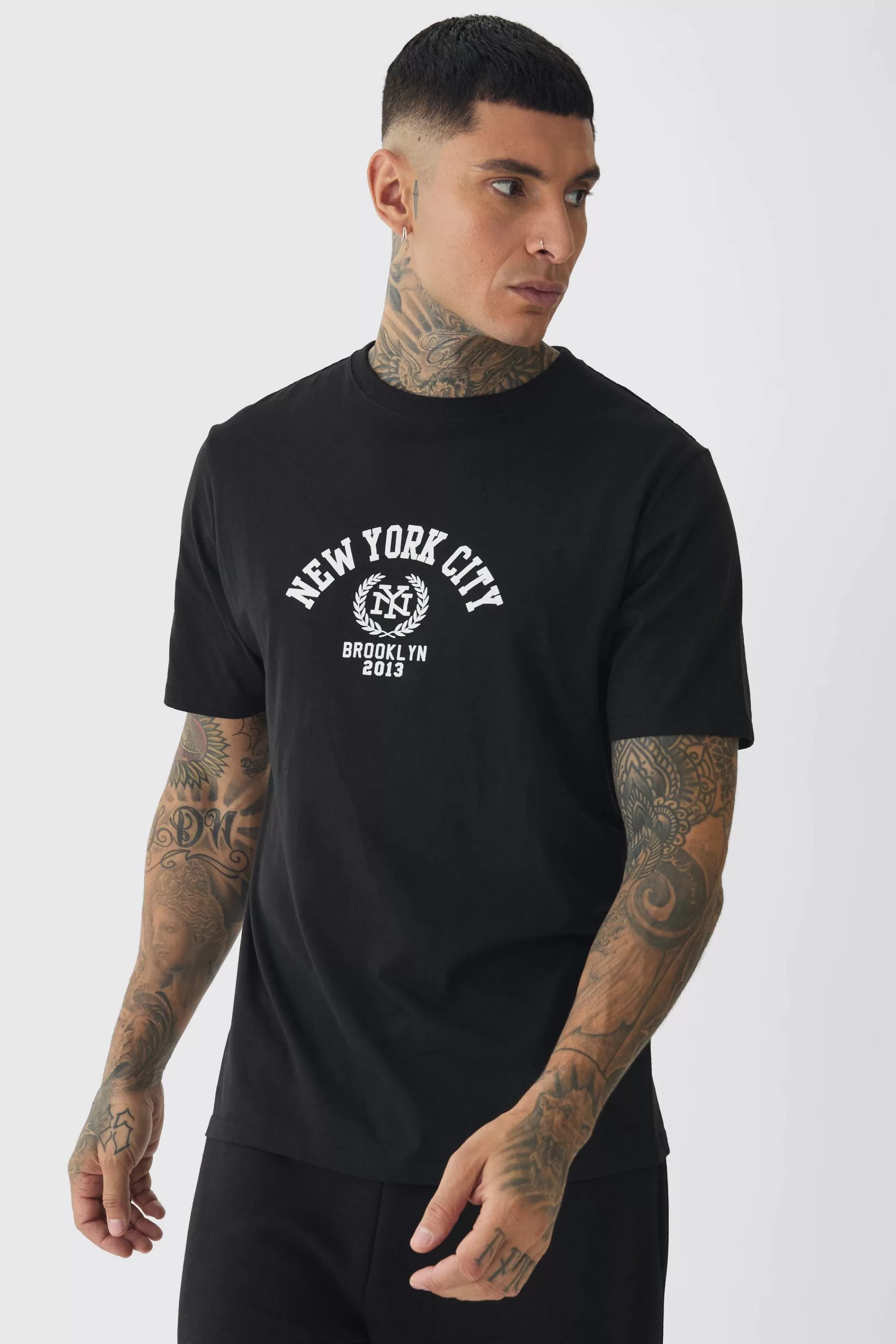 boohooMAN Tall New York City Varsity T-Shirt | UK black Discount