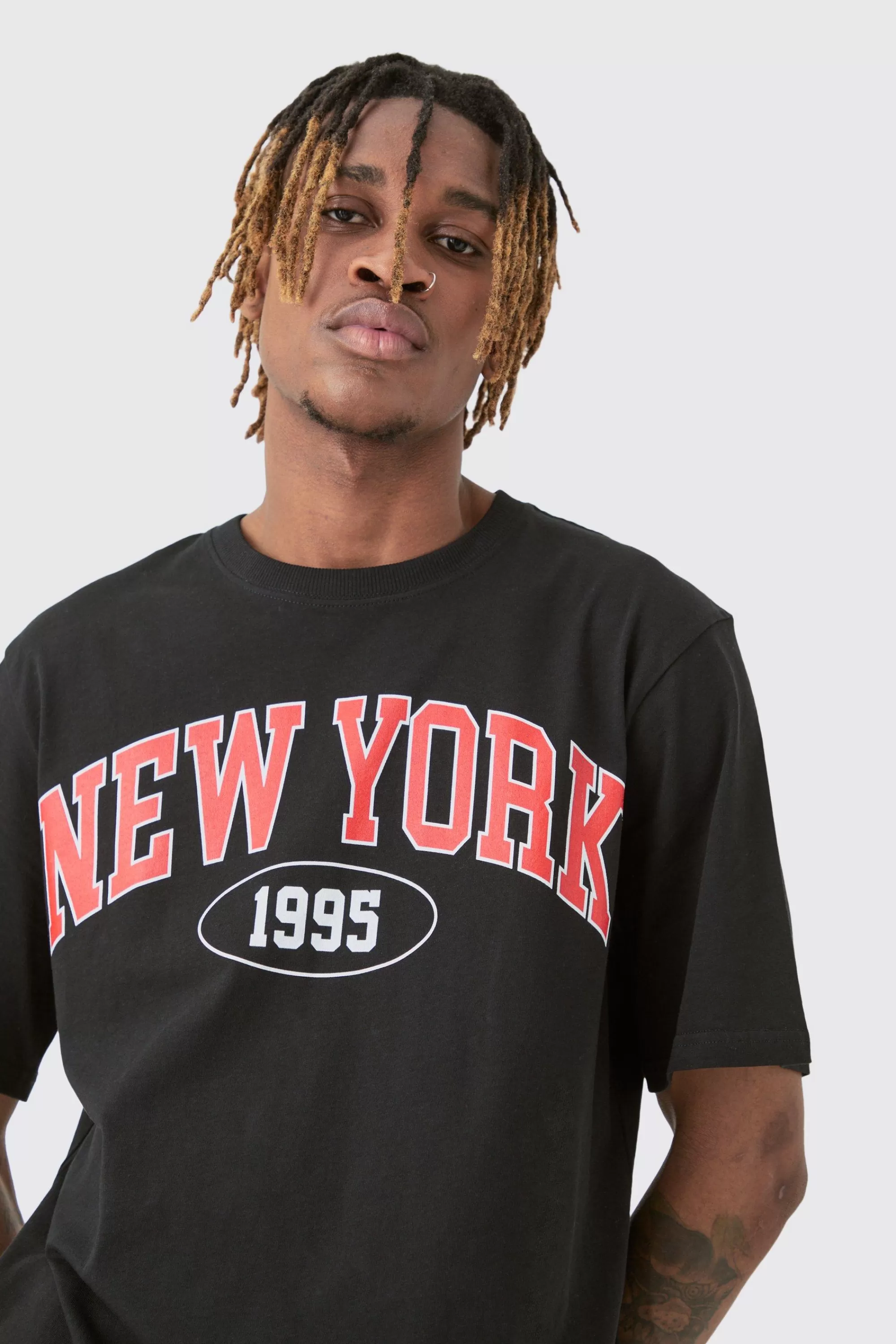 boohooMAN Tall New York Varsity Print T-shirt | UK black Discount