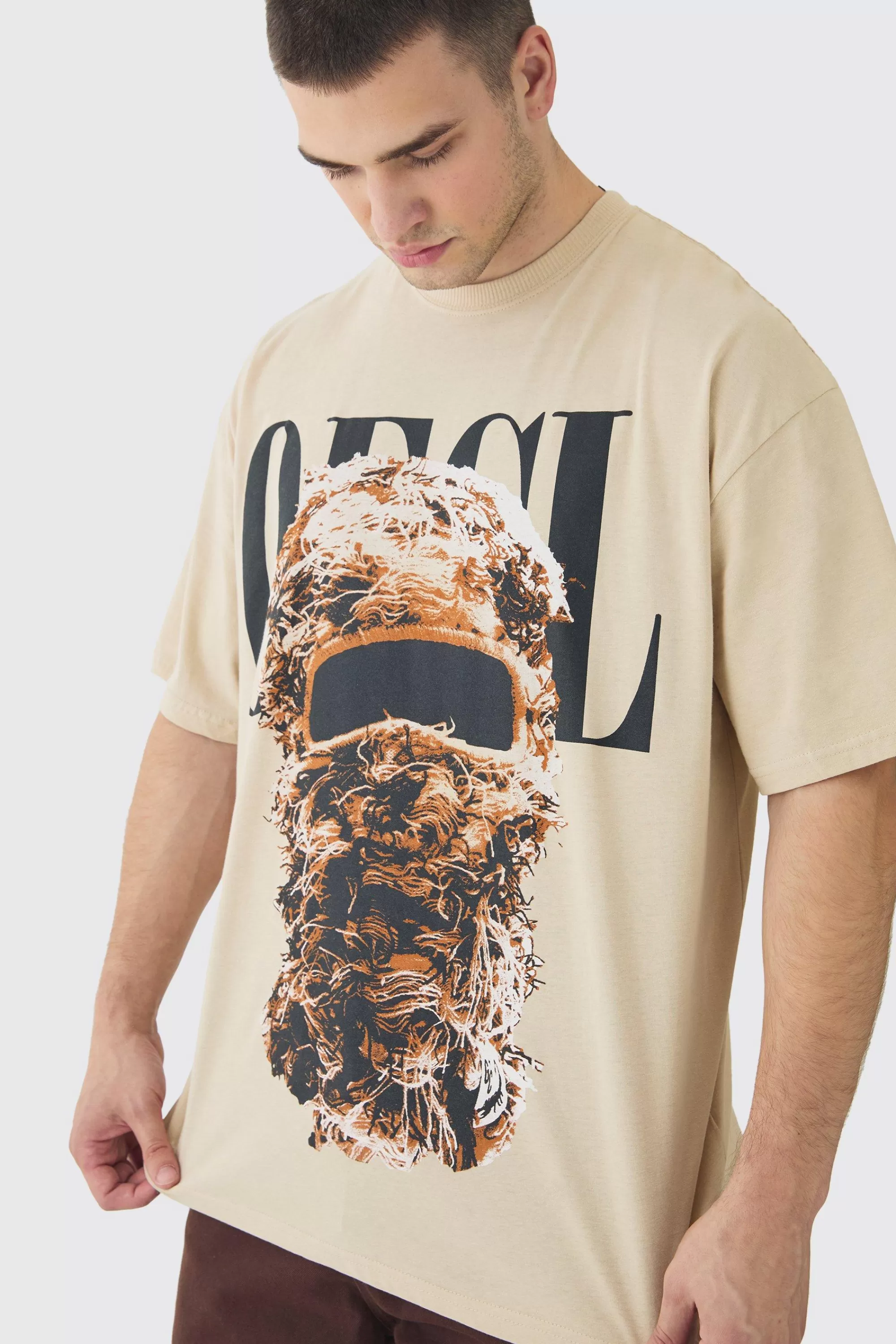 boohooMAN Tall OFCL Balaclava Graphic T-Shirt | UK sand Fashion