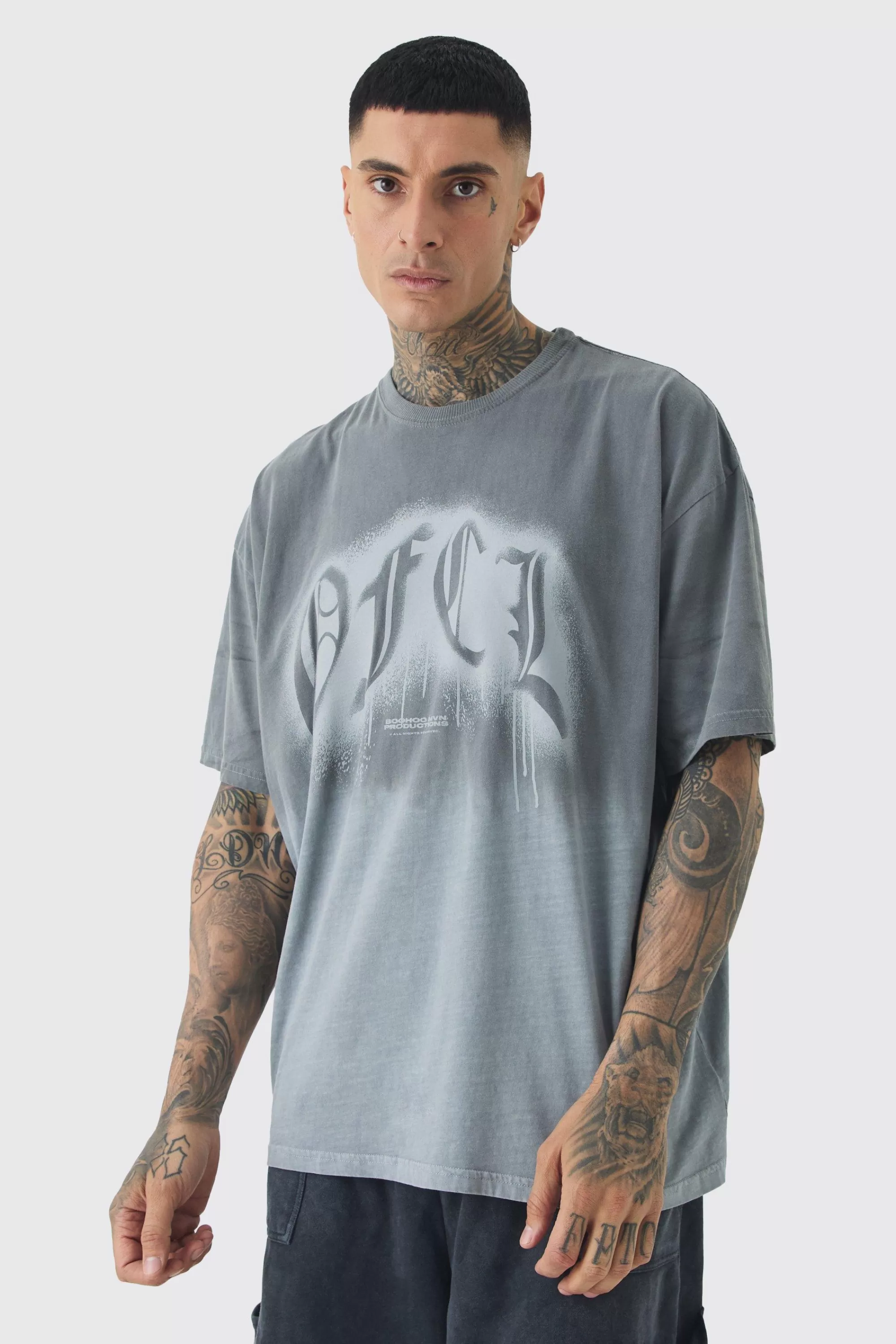 boohooMAN Tall OFCL Ombre Washed T-shirt In | UK black Discount