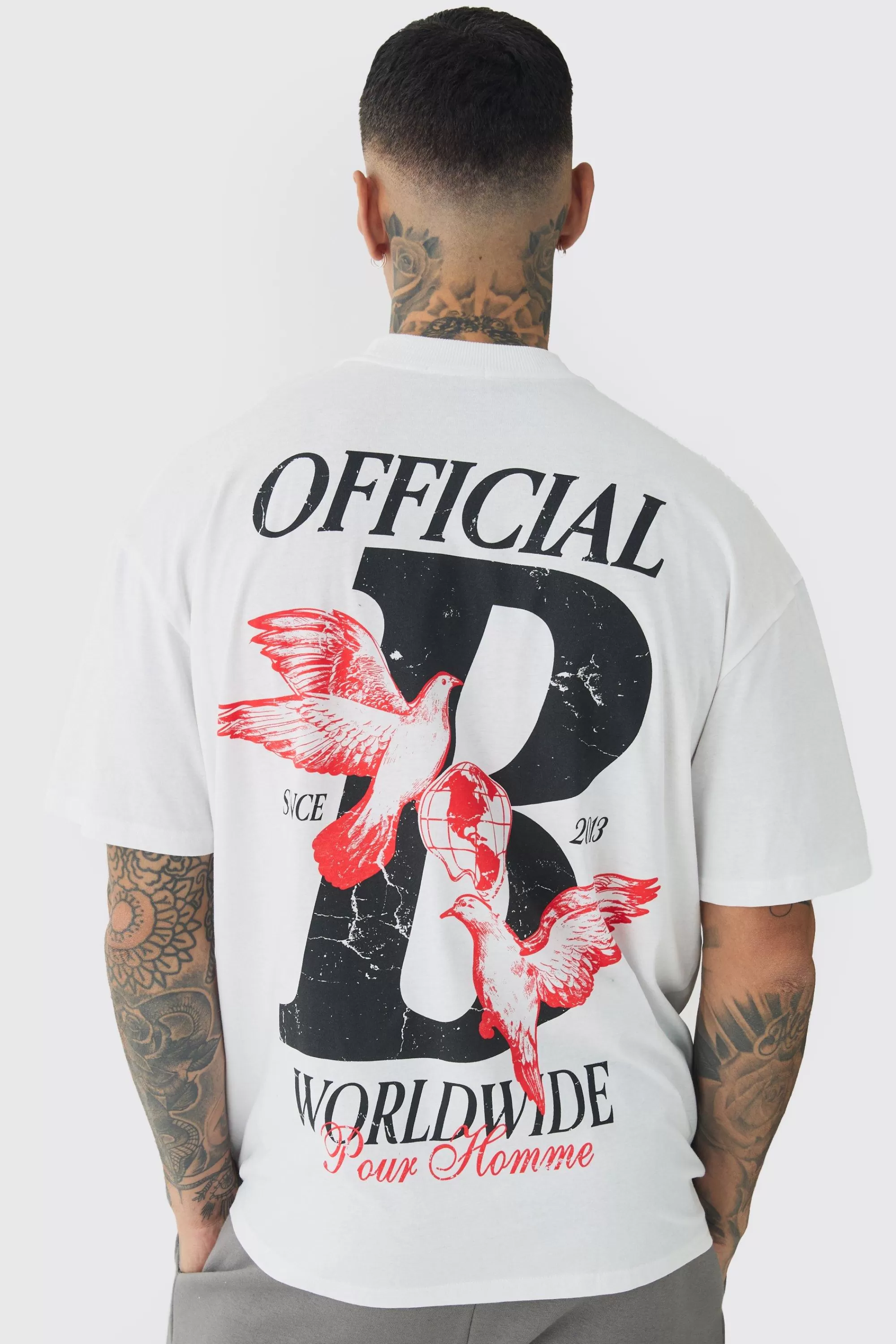 boohooMAN Tall Official Dove Printed Oversized T-Shirt | UK white Fashion