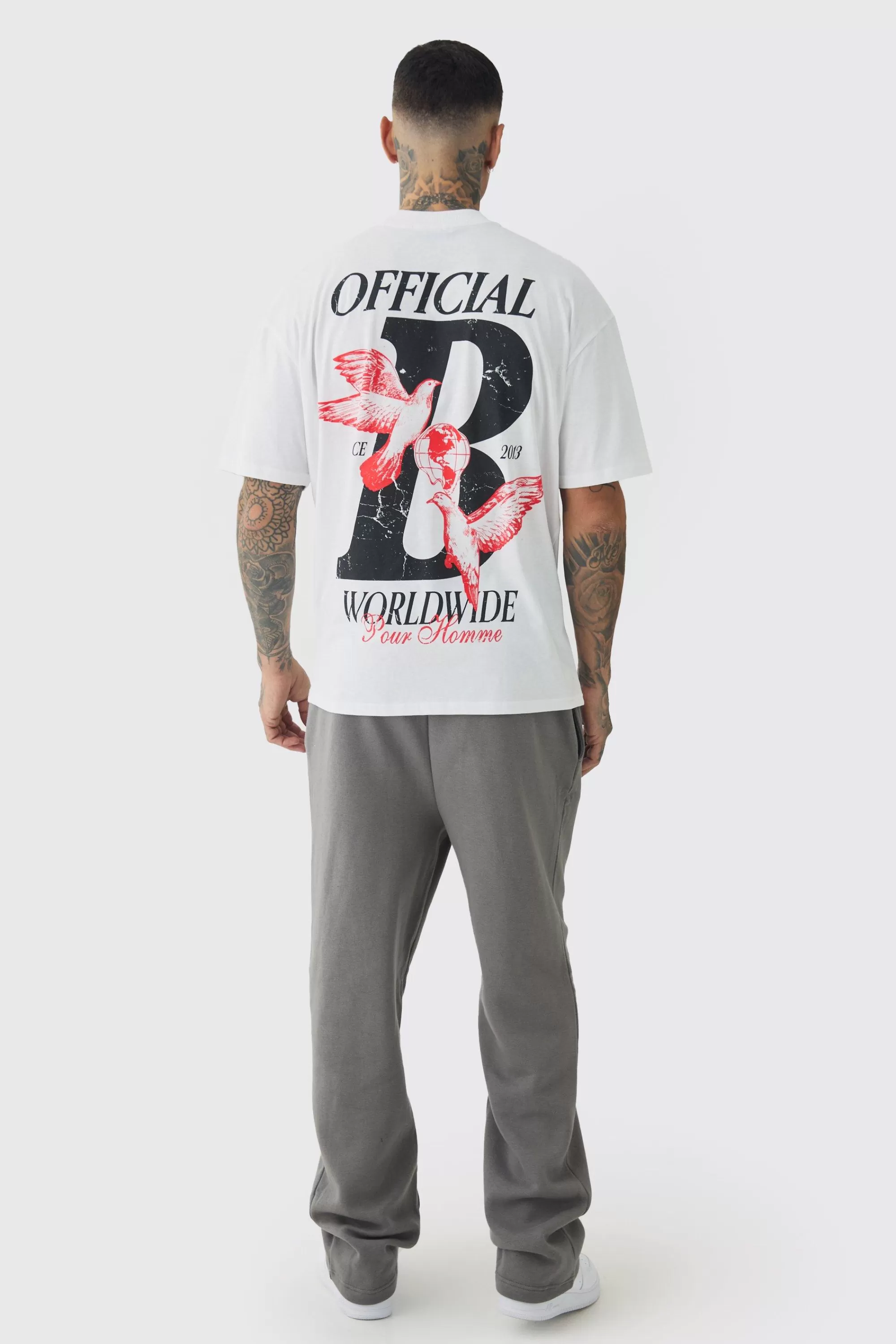 boohooMAN Tall Official Dove Printed Oversized T-Shirt | UK white Fashion