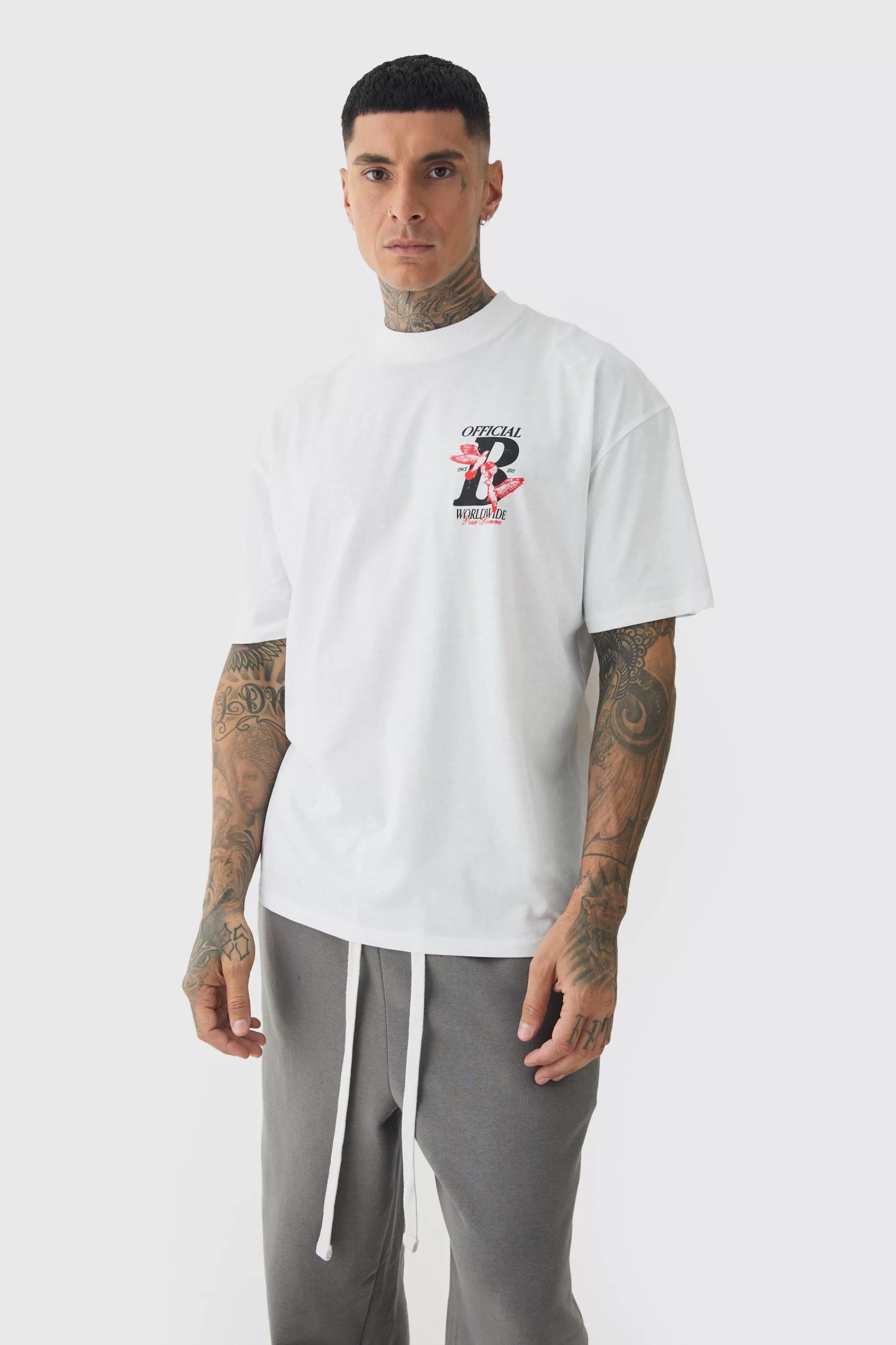 boohooMAN Tall Official Dove Printed Oversized T-Shirt | UK white Fashion