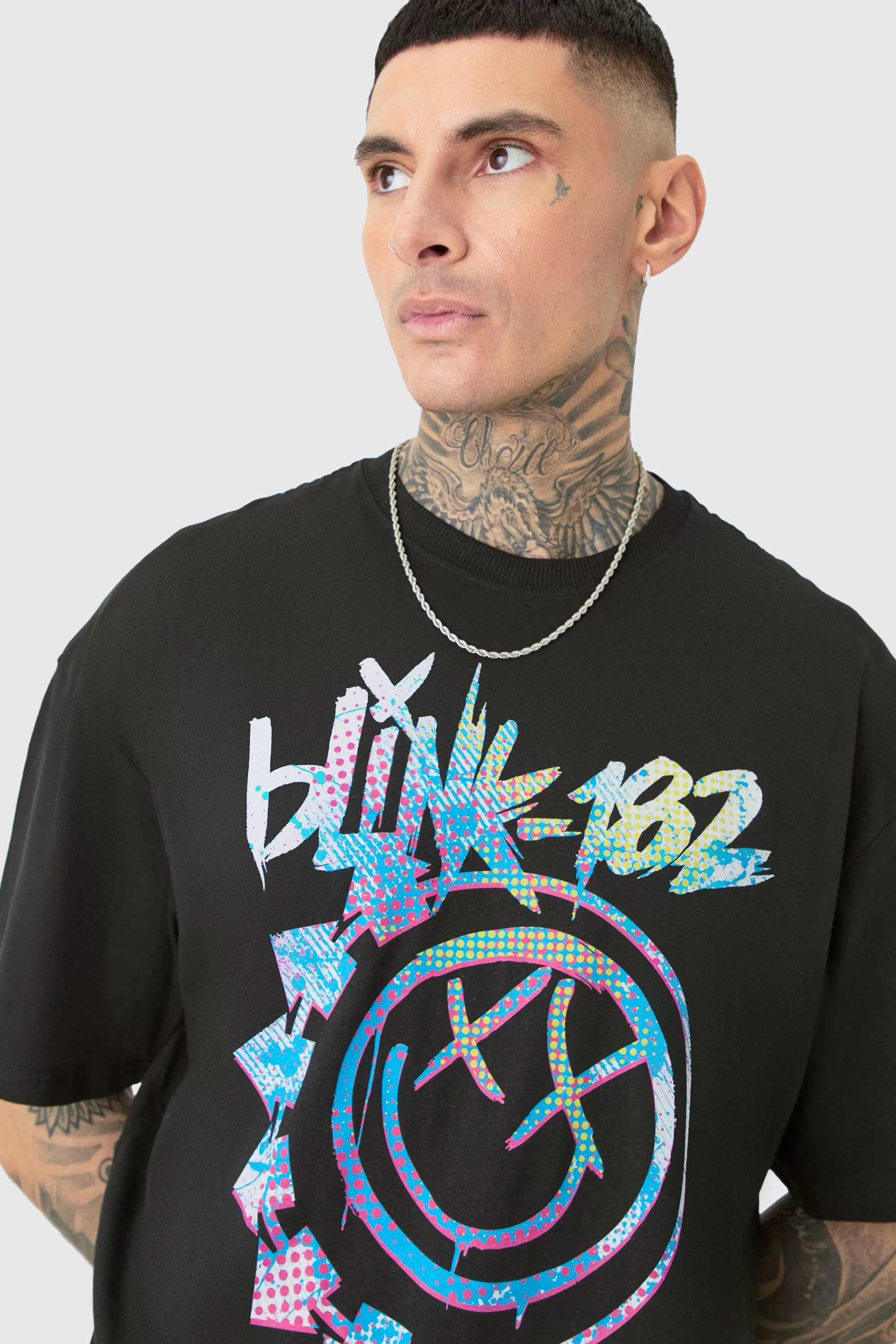 boohooMAN Tall Oversize Blink 182 License T-shirt In | UK black Outlet