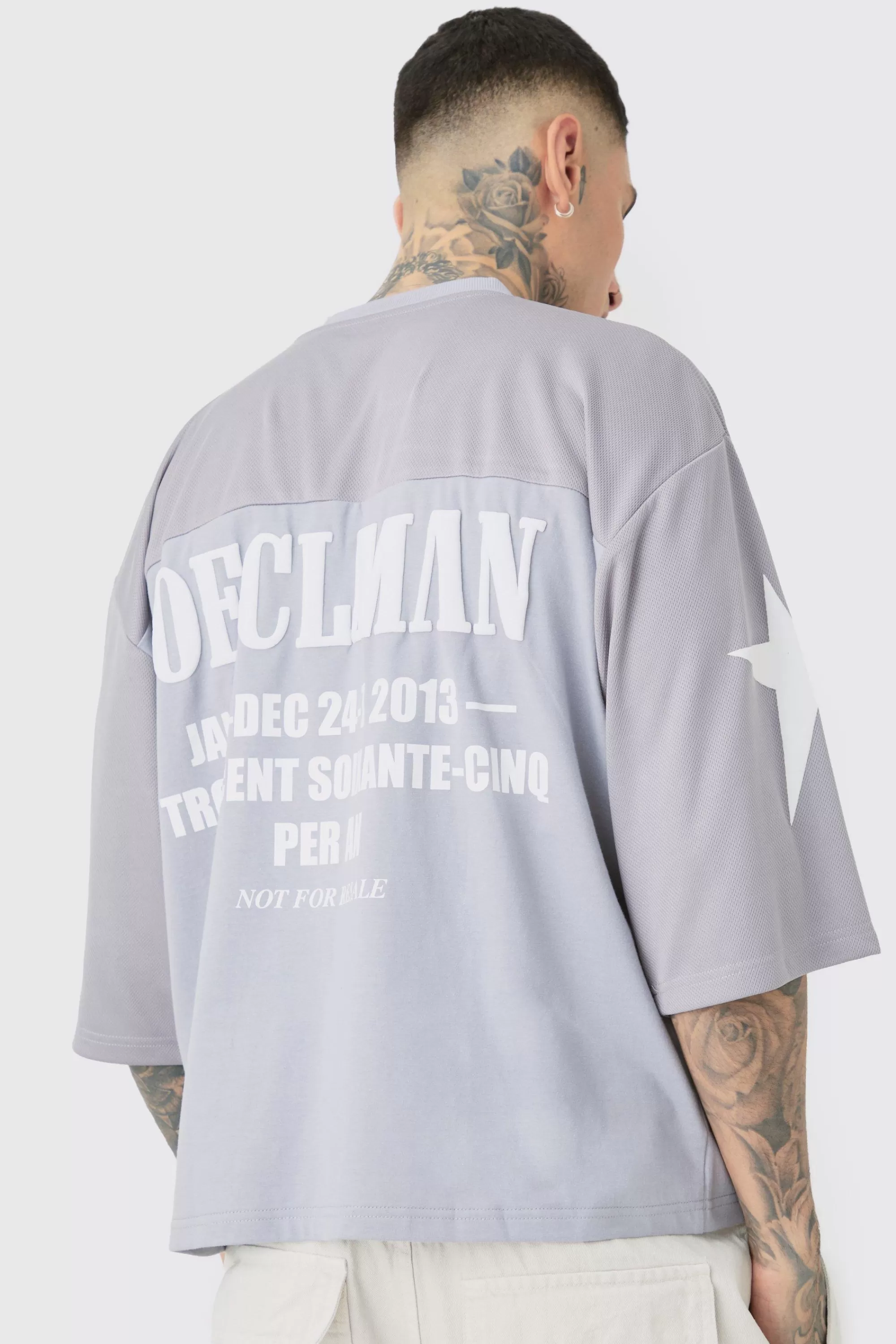 boohooMAN Tall Oversized Boxy Half Sleeve Moto T-Shirt | UK grey Shop