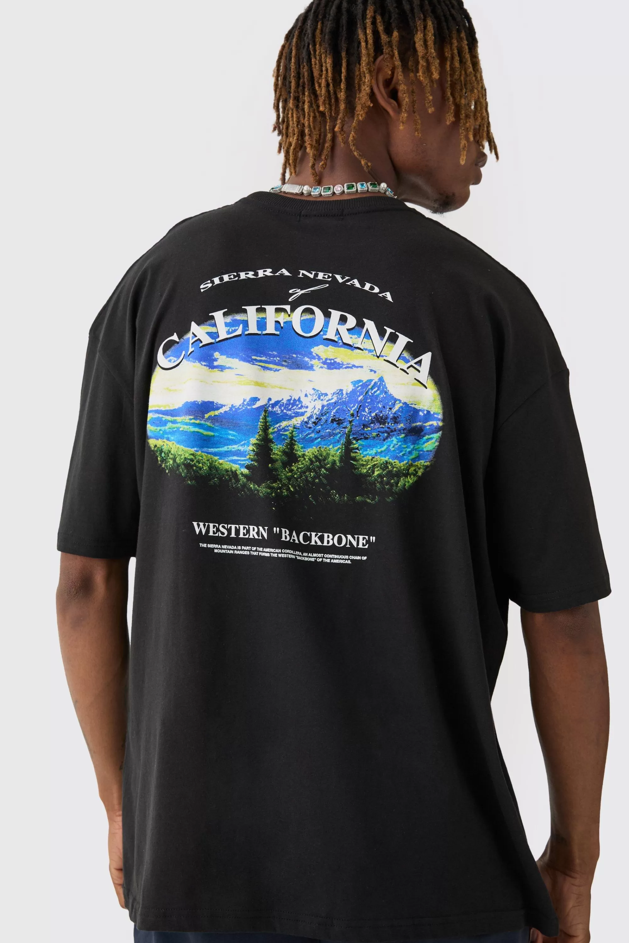 boohooMAN Tall Oversized California Landscape Back Print T-shirt | UK black Cheap