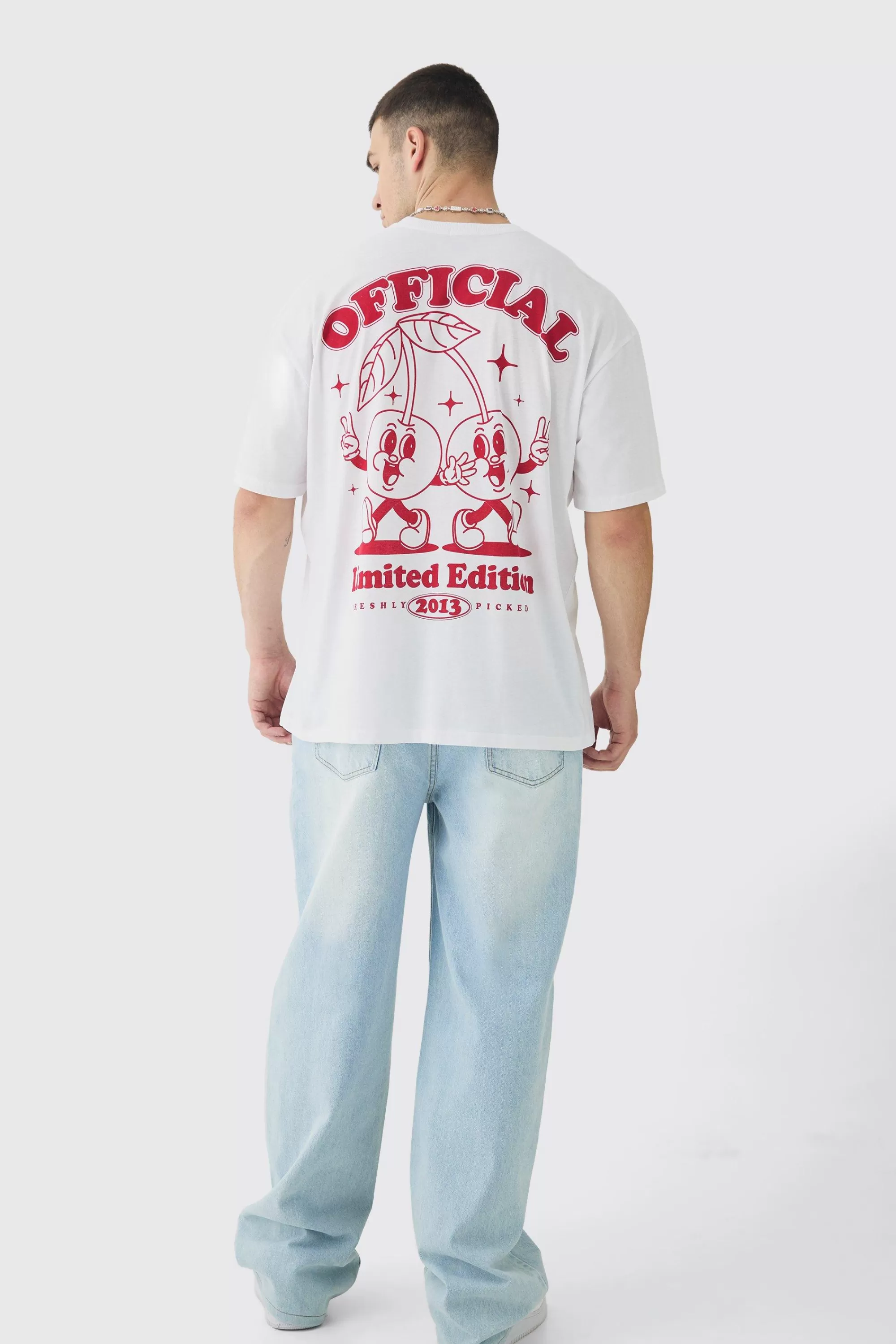 boohooMAN Tall Oversized Cherry Graphic T-Shirt | UK white Best