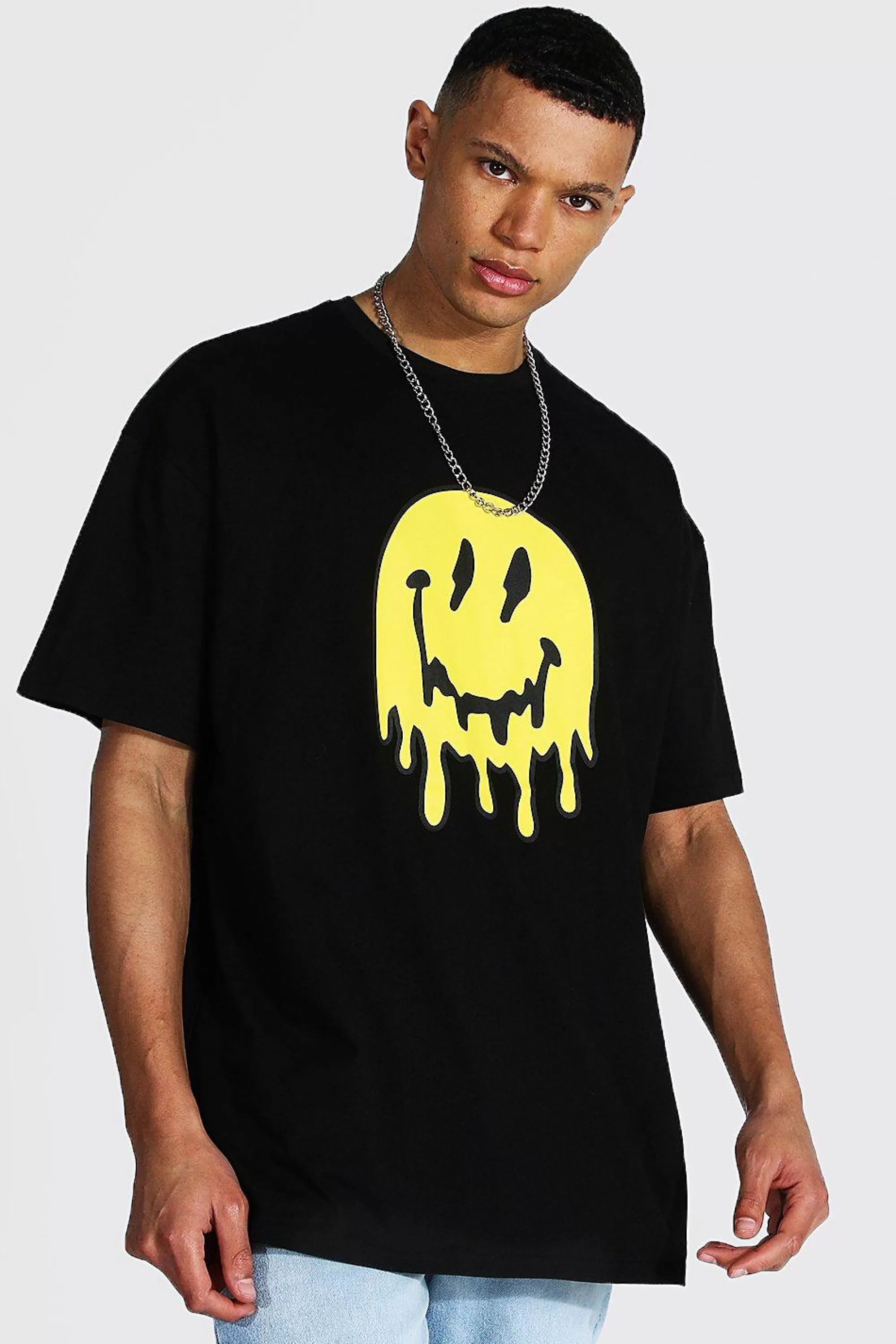 boohooMAN Tall Oversized Drip Face T-shirt | UK black Store