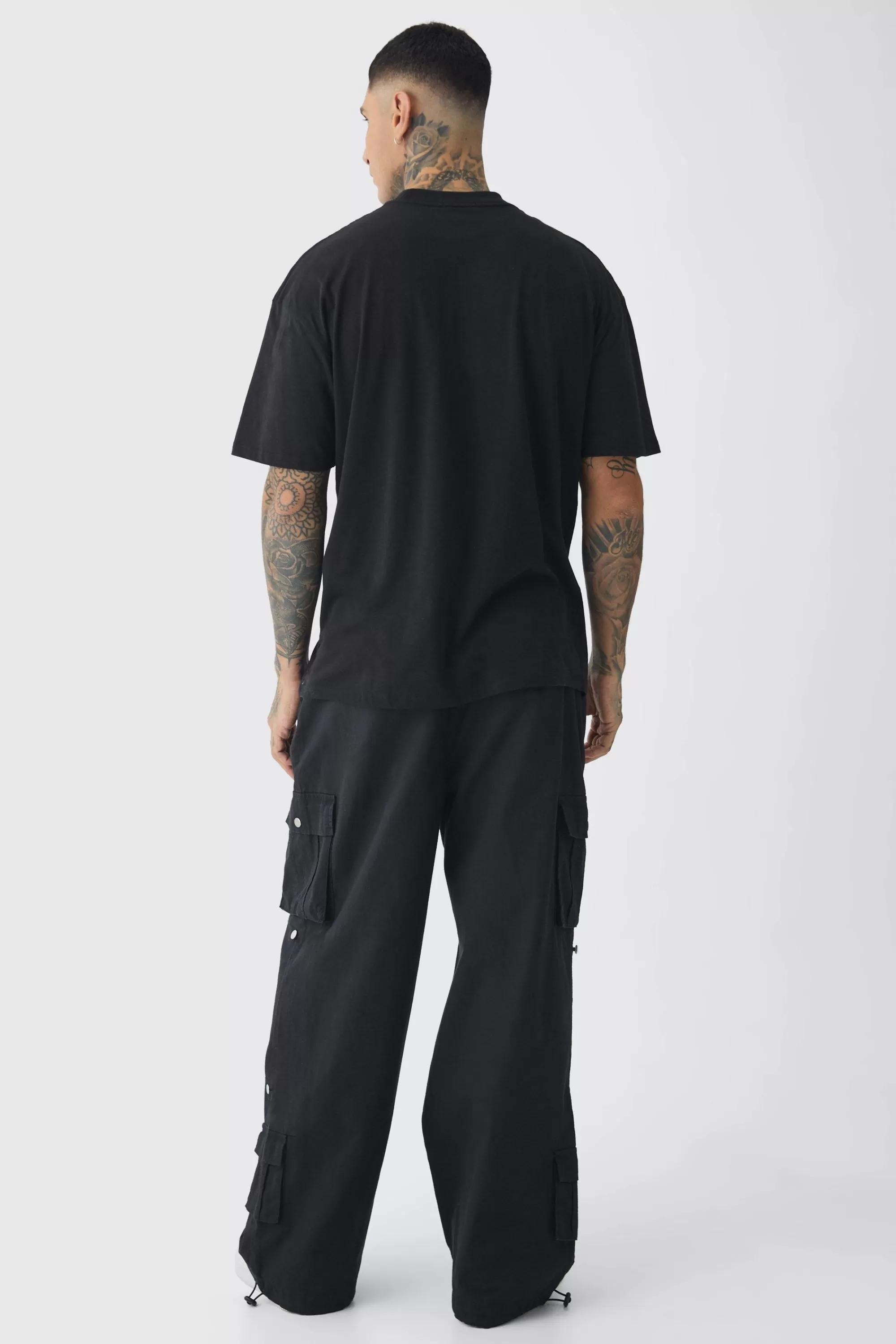 boohooMAN Tall Oversized Extended Neck Cherub Large Scale Print T-Shirt | UK black Clearance