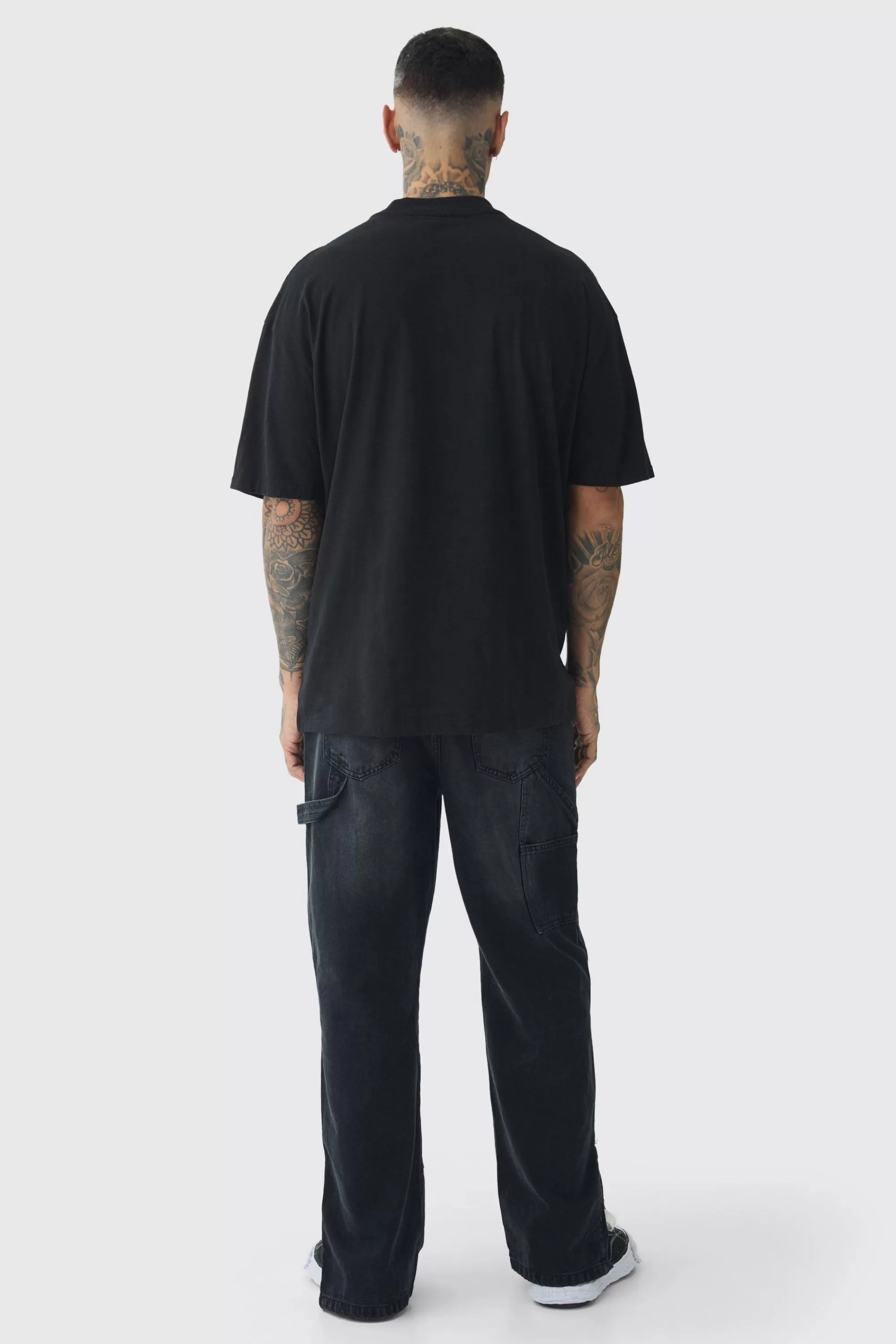 boohooMAN Tall Oversized Extended Neck Eye Large Scale Print T-Shirt | UK black Flash Sale