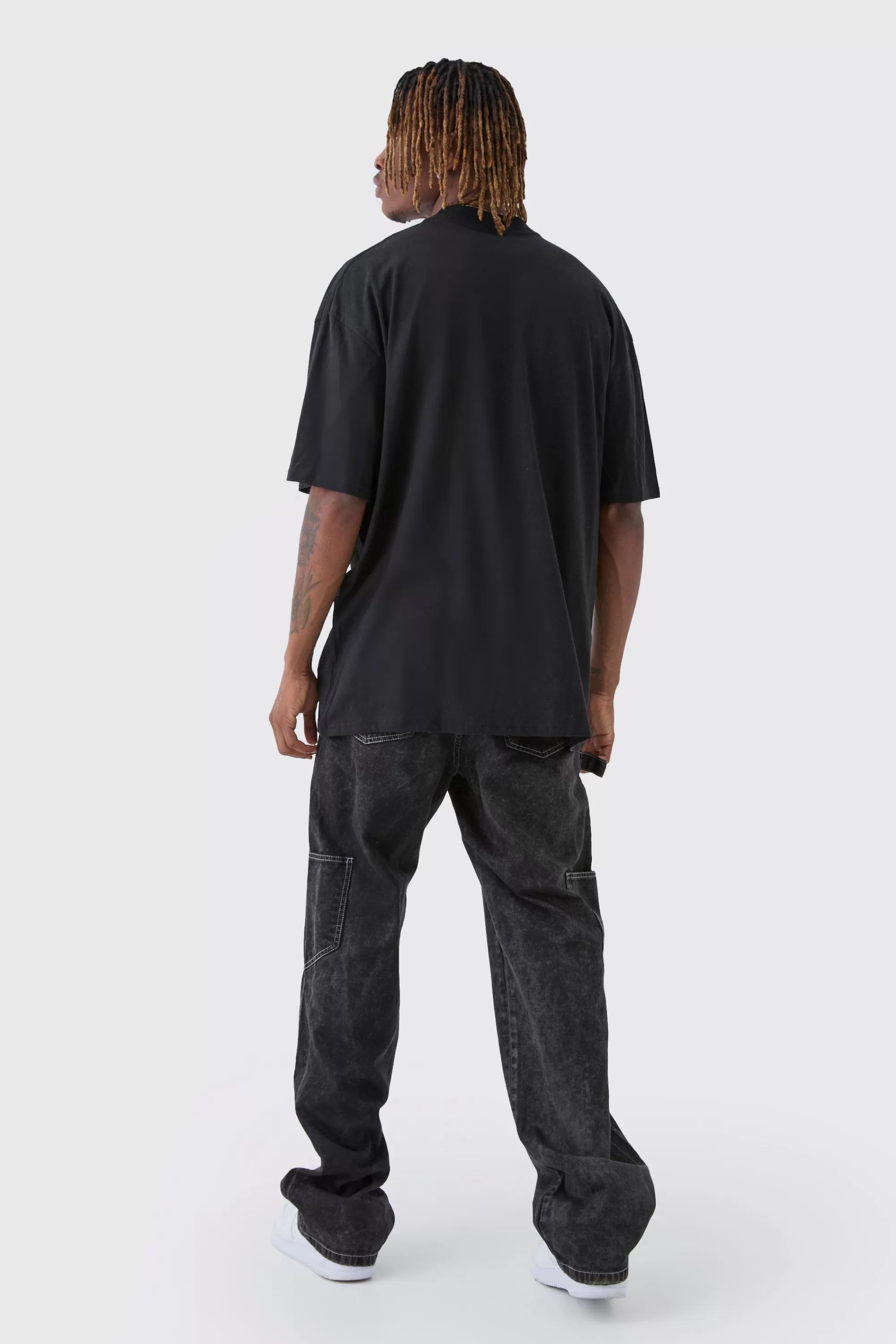 boohooMAN Tall Oversized Extended Neck Rennaisance Large Scale Print T-Shirt | UK black Fashion