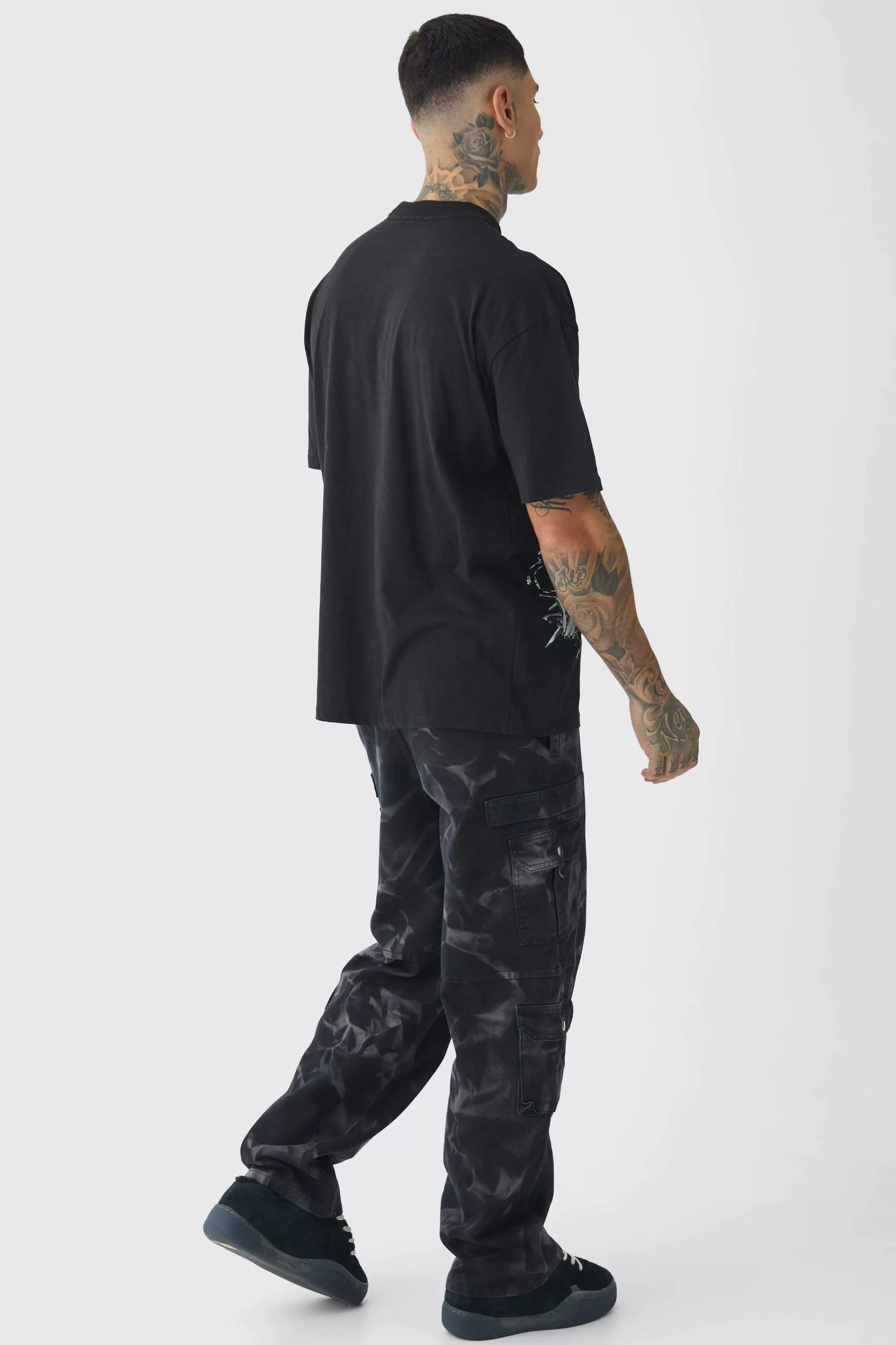 boohooMAN Tall Oversized Extended Neck Ribcage Large Scale Print T-Shirt | UK black Flash Sale