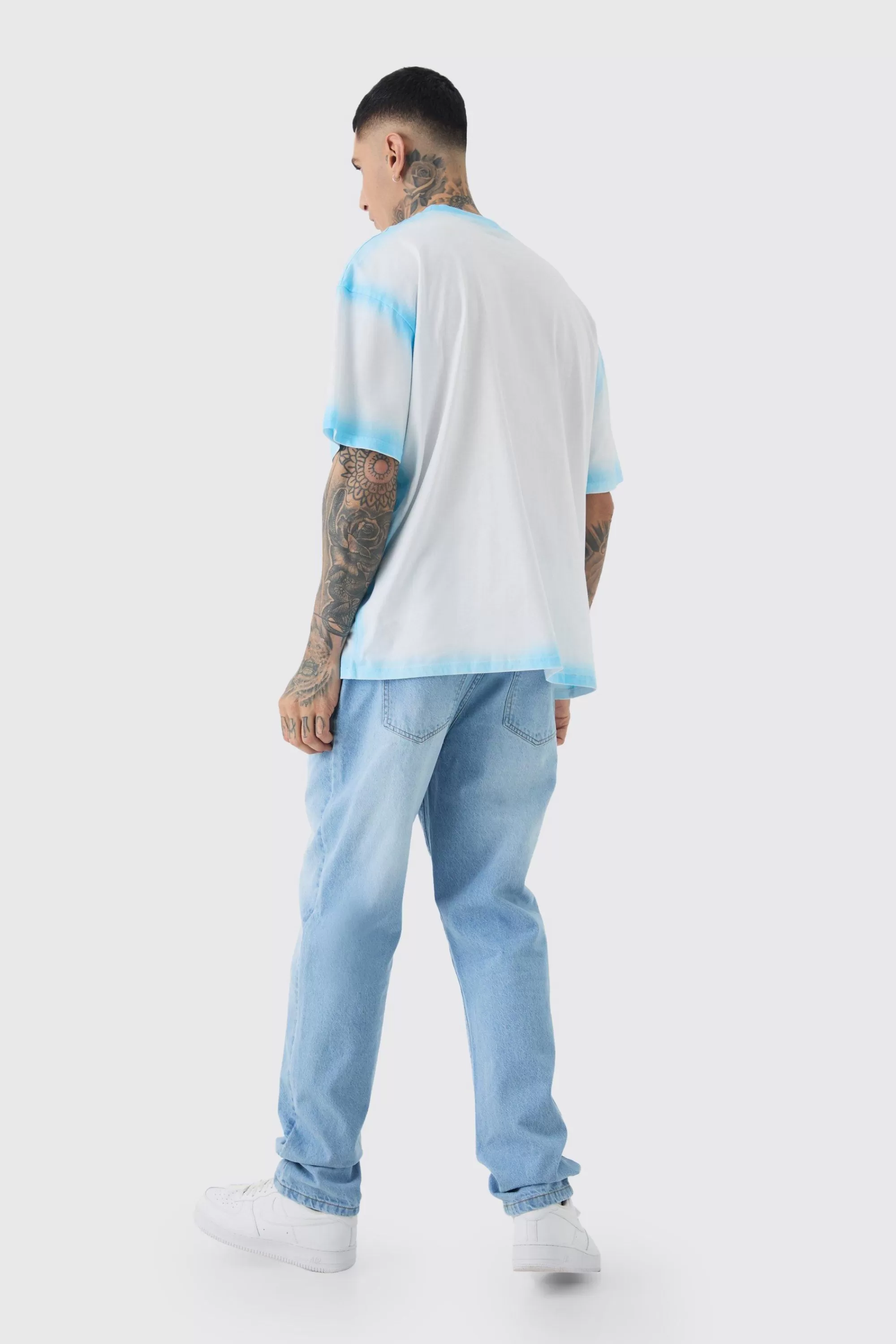 boohooMAN Tall Oversized Extended Neck Spray Wash T-shirt | UK white Clearance