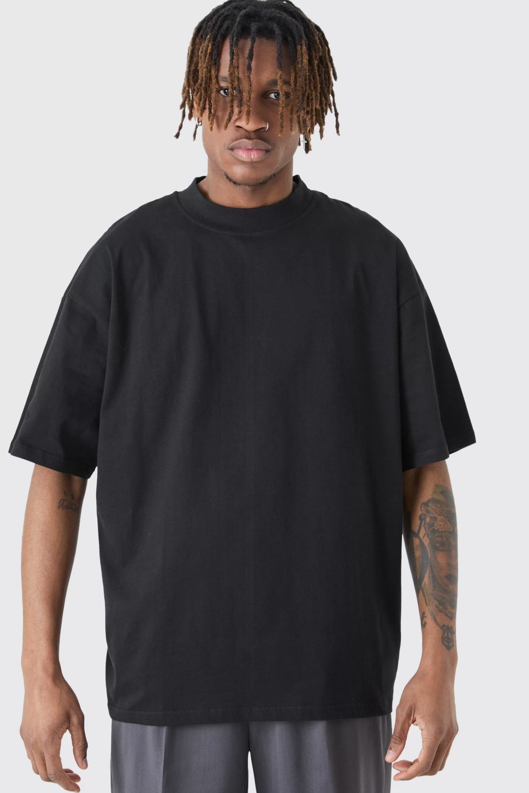 boohooMAN Tall Oversized Extended Neck T-shirt | UK black Sale