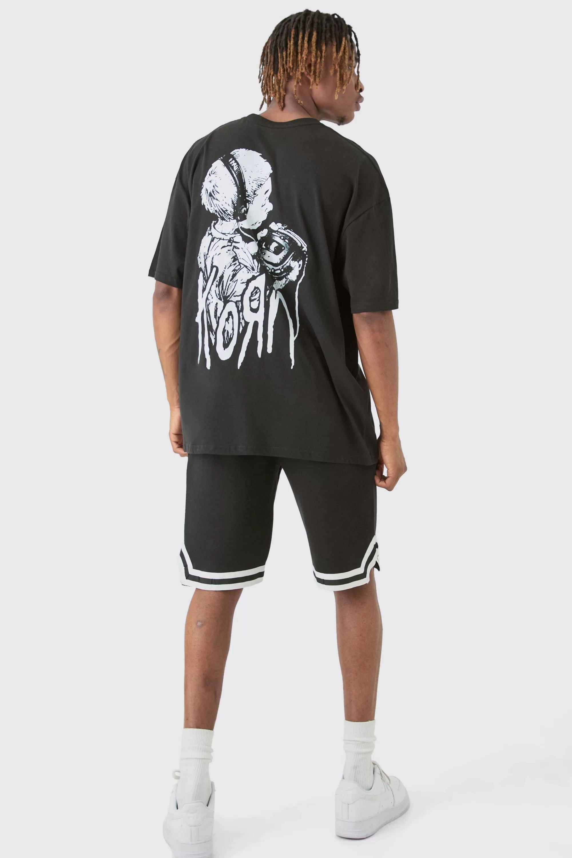 boohooMAN Tall Oversized Korn License T-shirt In | UK black Outlet