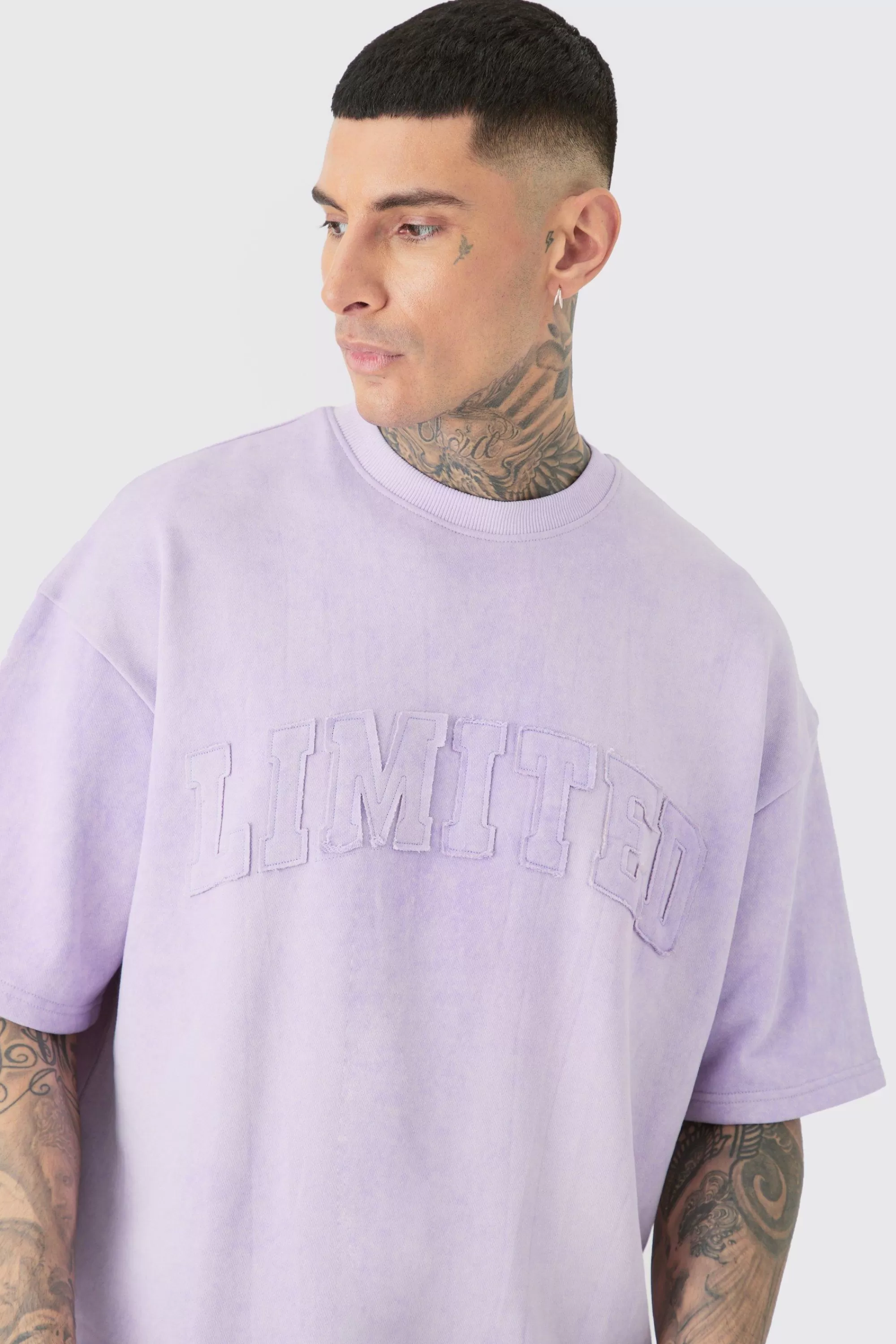 boohooMAN Tall Oversized Limited Applique Washed T-shirt | UK lilac Cheap