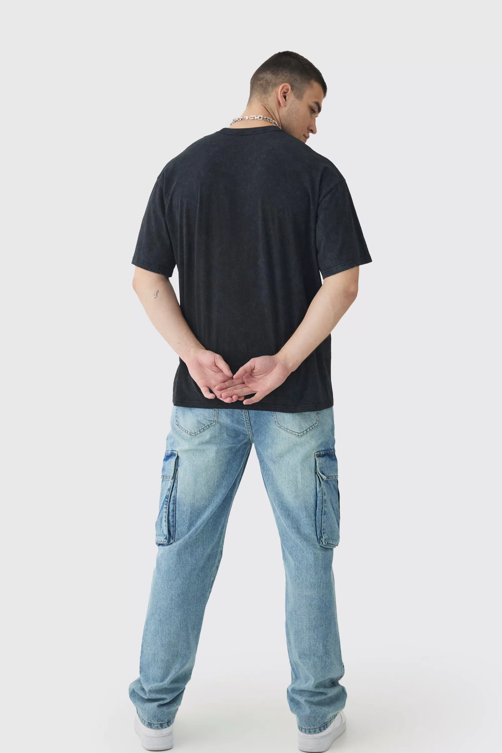boohooMAN Tall Oversized Skull Acid Wash T-Shirt | UK charcoal Hot