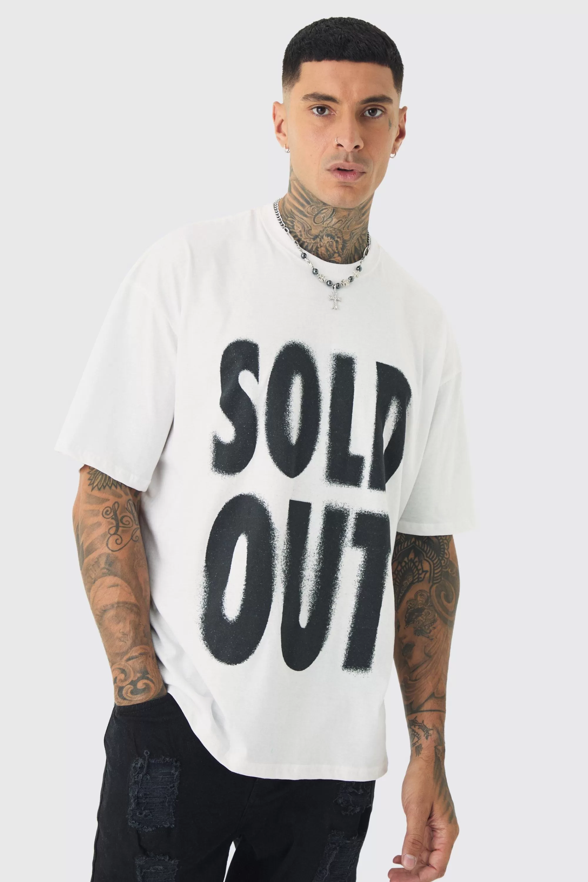 boohooMAN Tall Oversized Sold Out Print T-shirt | UK white New