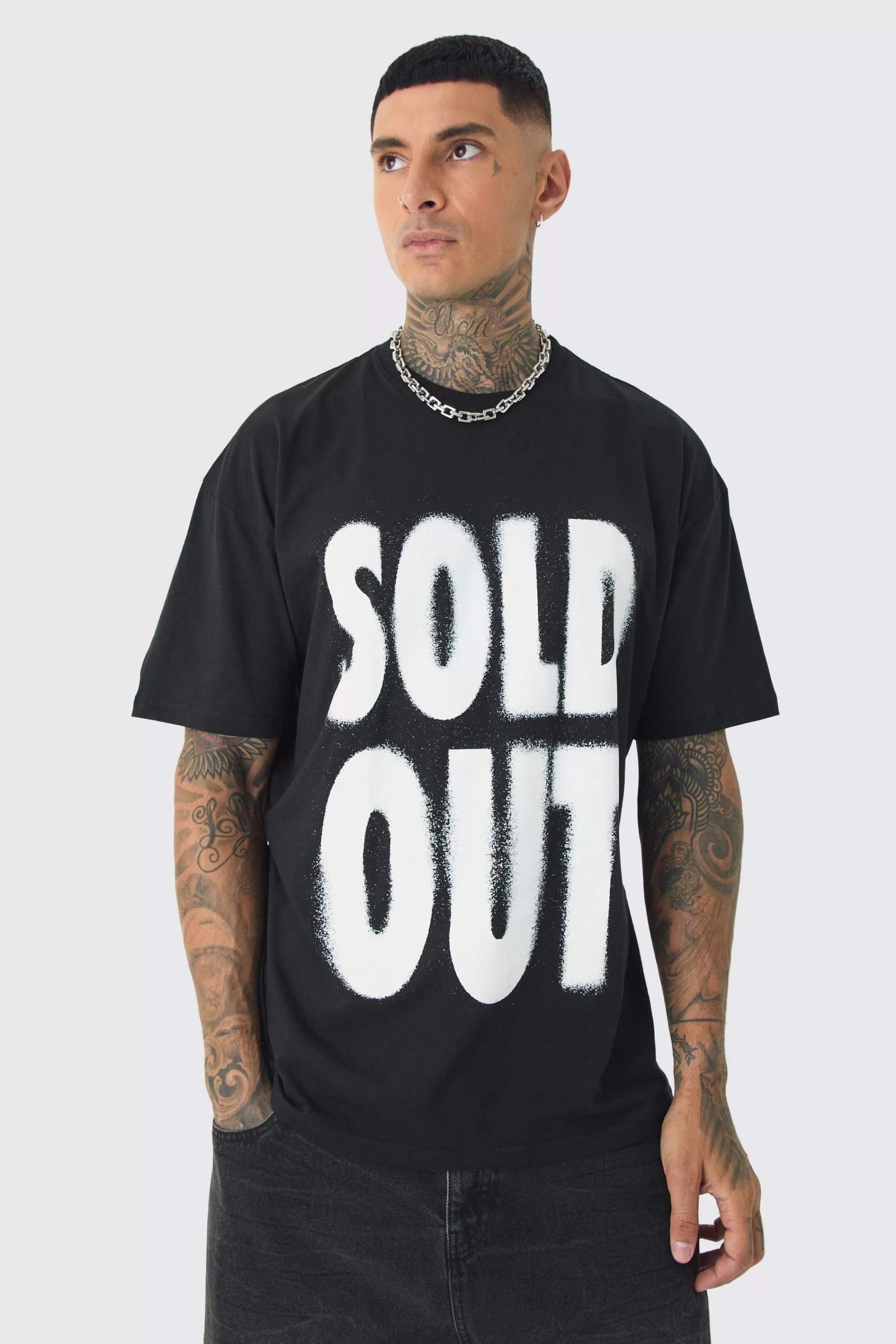 boohooMAN Tall Oversized Sold Out Print T-shirt | UK black Sale