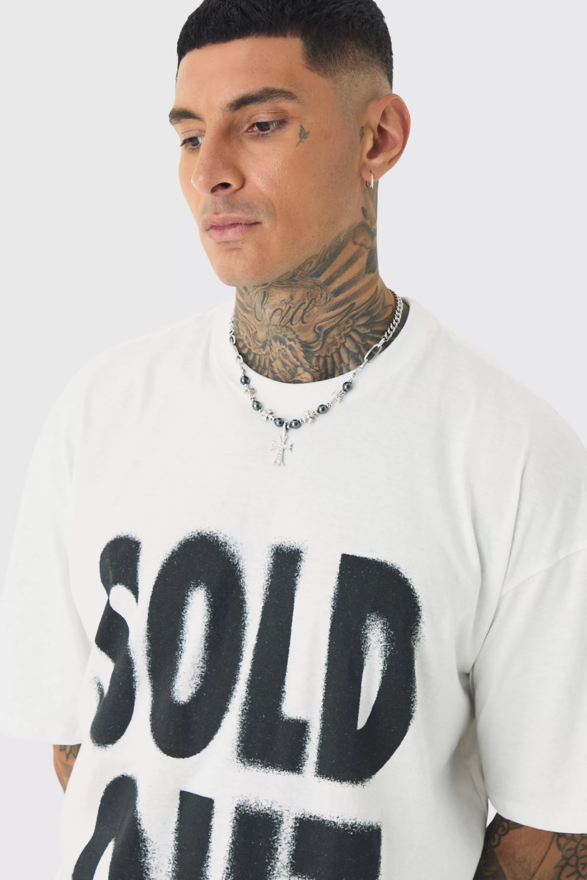 boohooMAN Tall Oversized Sold Out Print T-shirt | UK white New