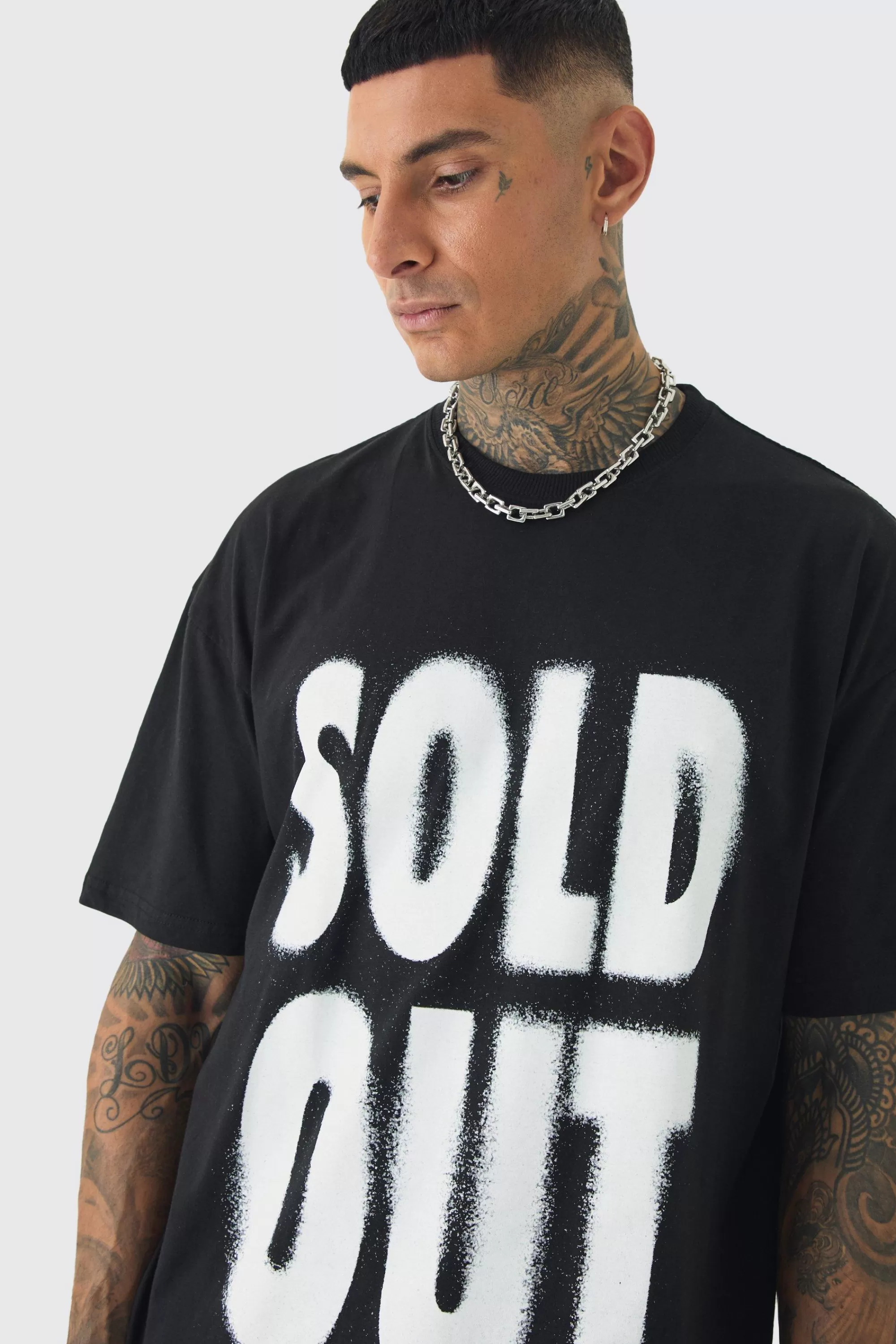 boohooMAN Tall Oversized Sold Out Print T-shirt | UK black Sale