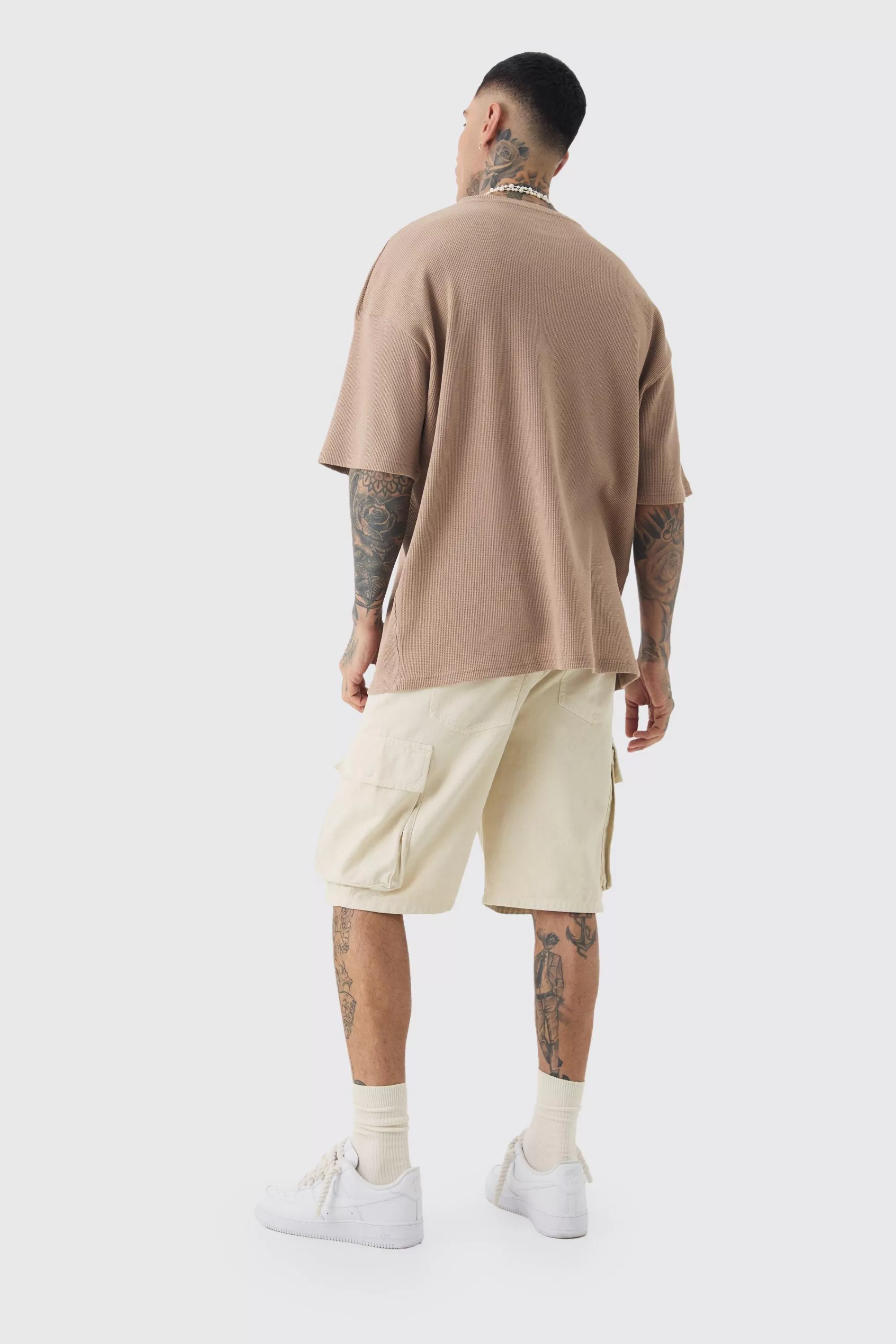 boohooMAN Tall Oversized Waffle T-shirt | UK mocha Clearance