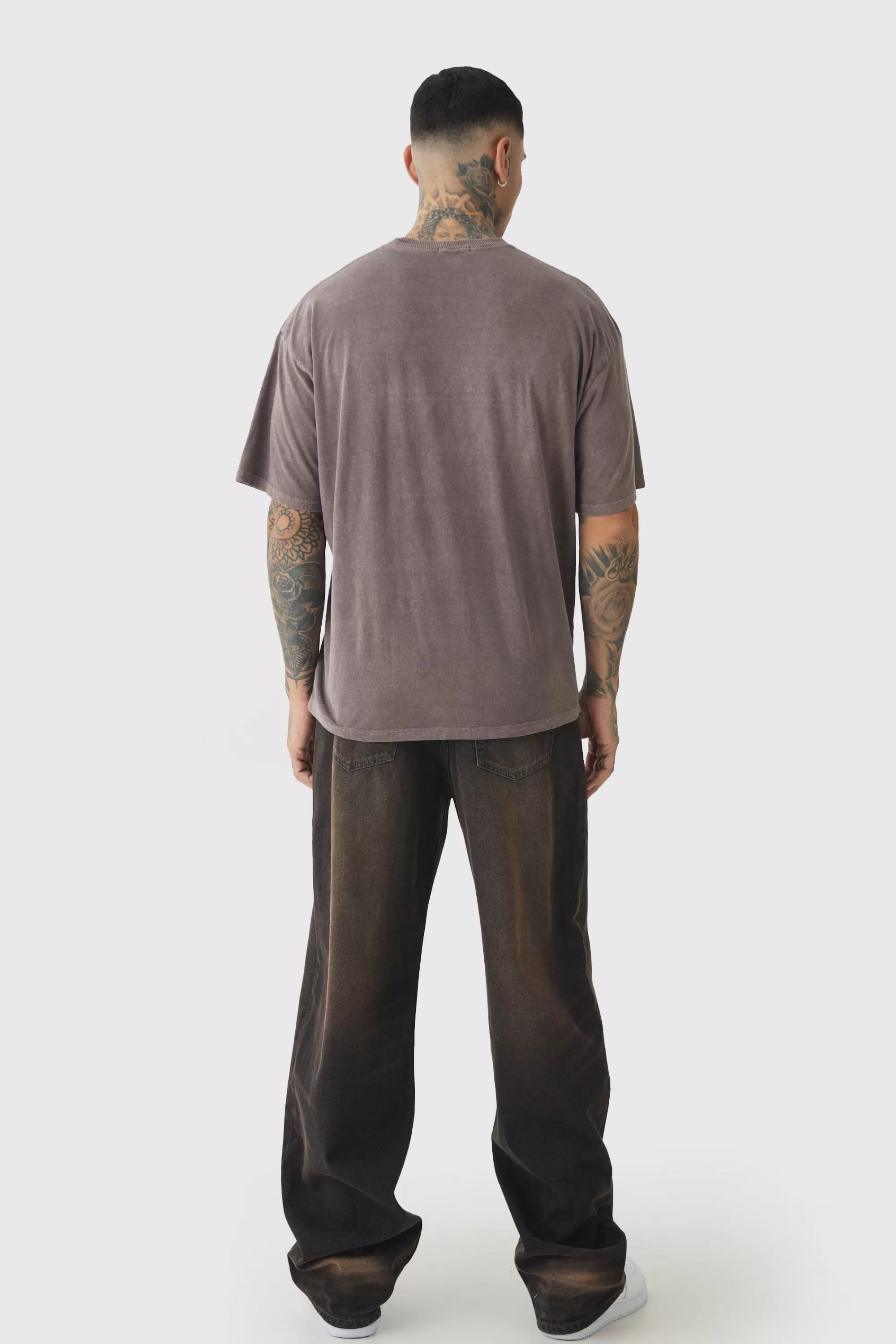 boohooMAN Tall Oversized Washed Wyoming Print T-shirt | UK chocolate Cheap