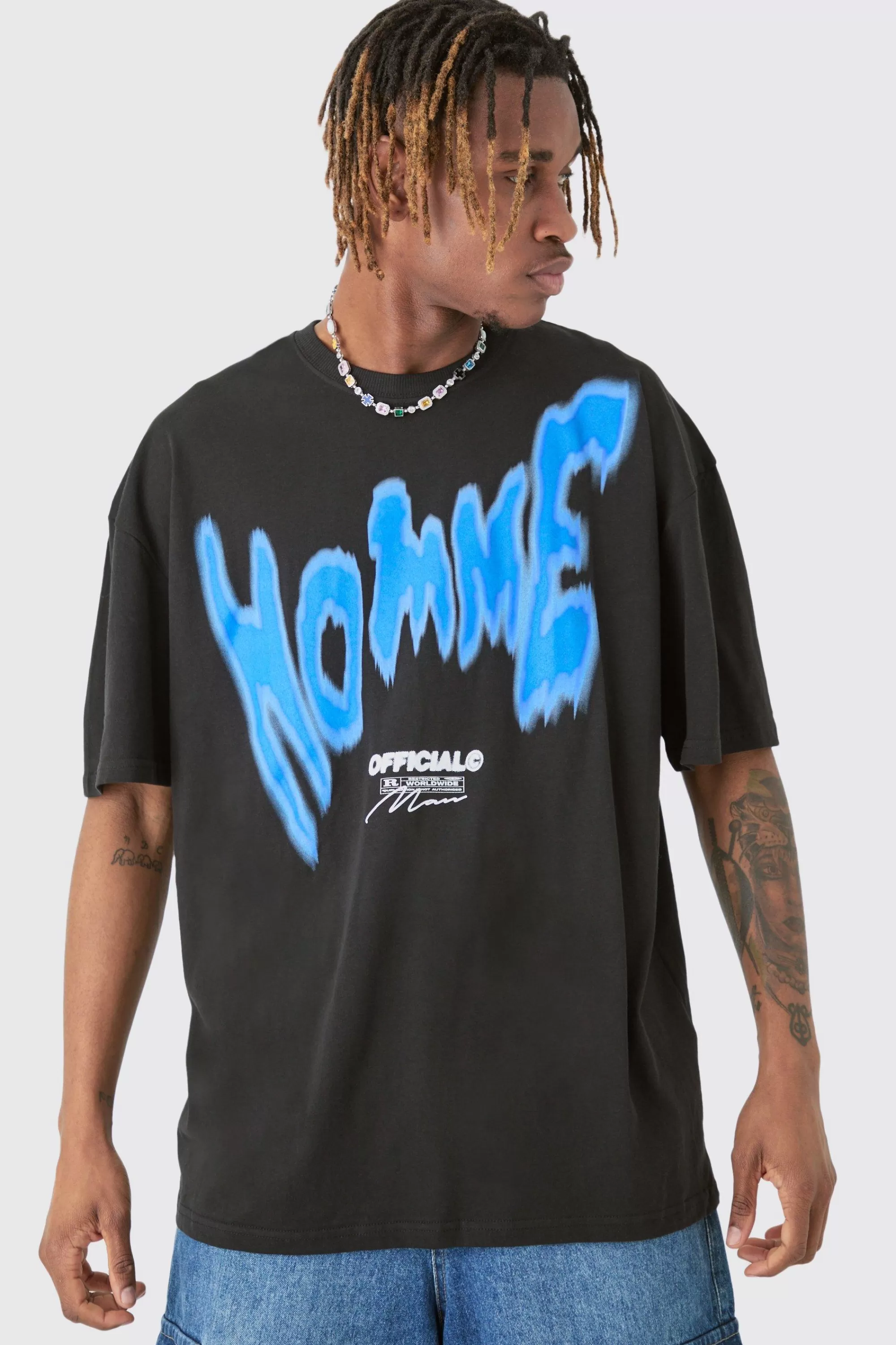 boohooMAN Tall Painted Homme T-shirt In | UK black Fashion