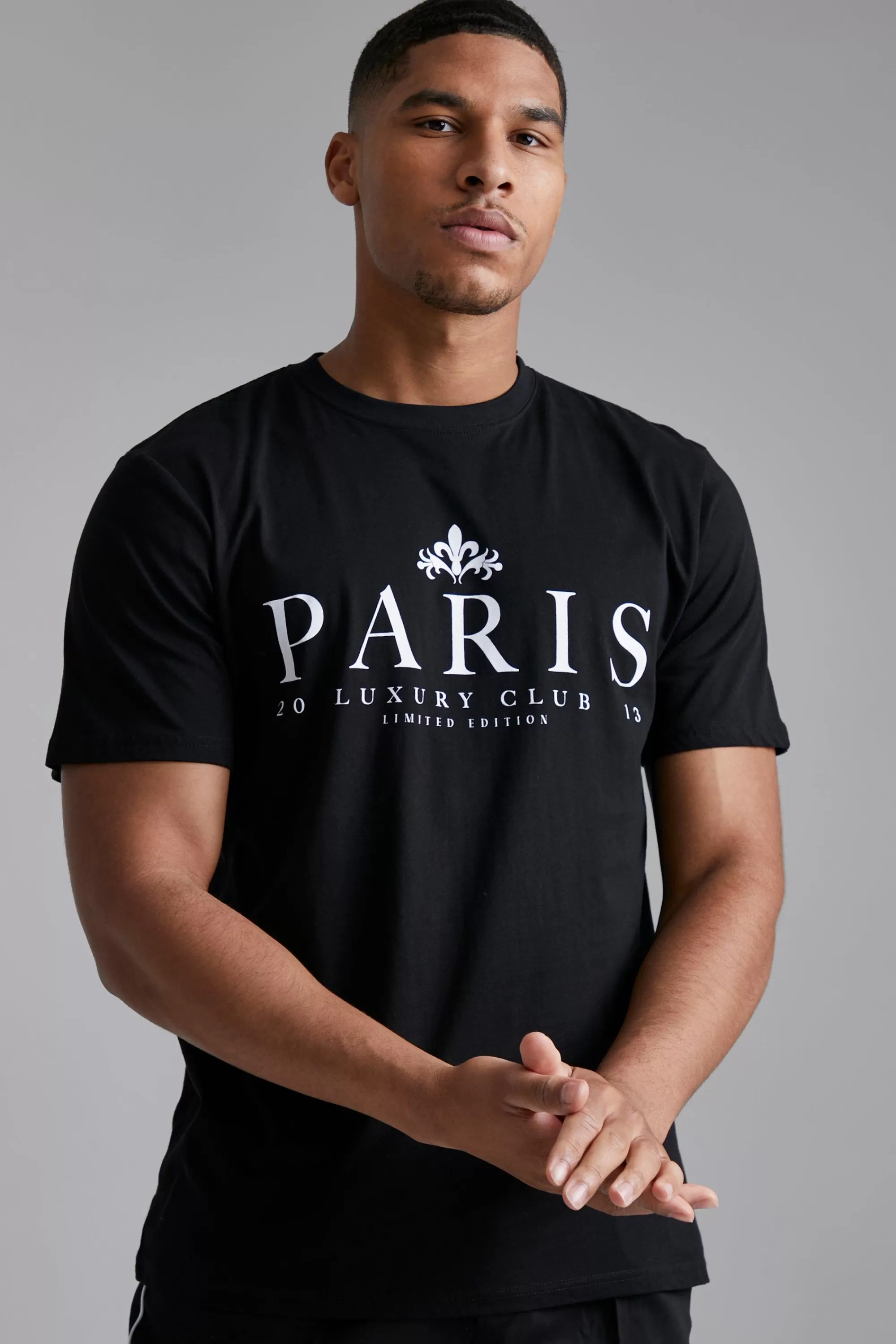 boohooMAN Tall Paris City Print T-shirt | UK black Outlet